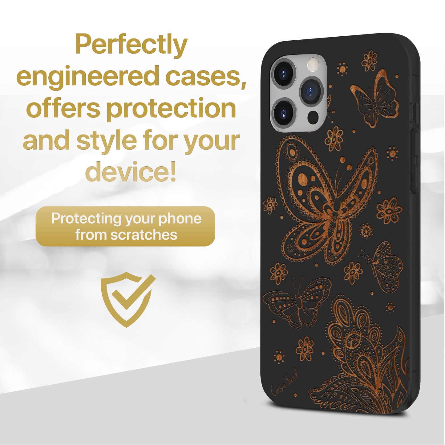 Butterflies Wooden Laser Engraved Phone Case for iPhone & Samsung Phones