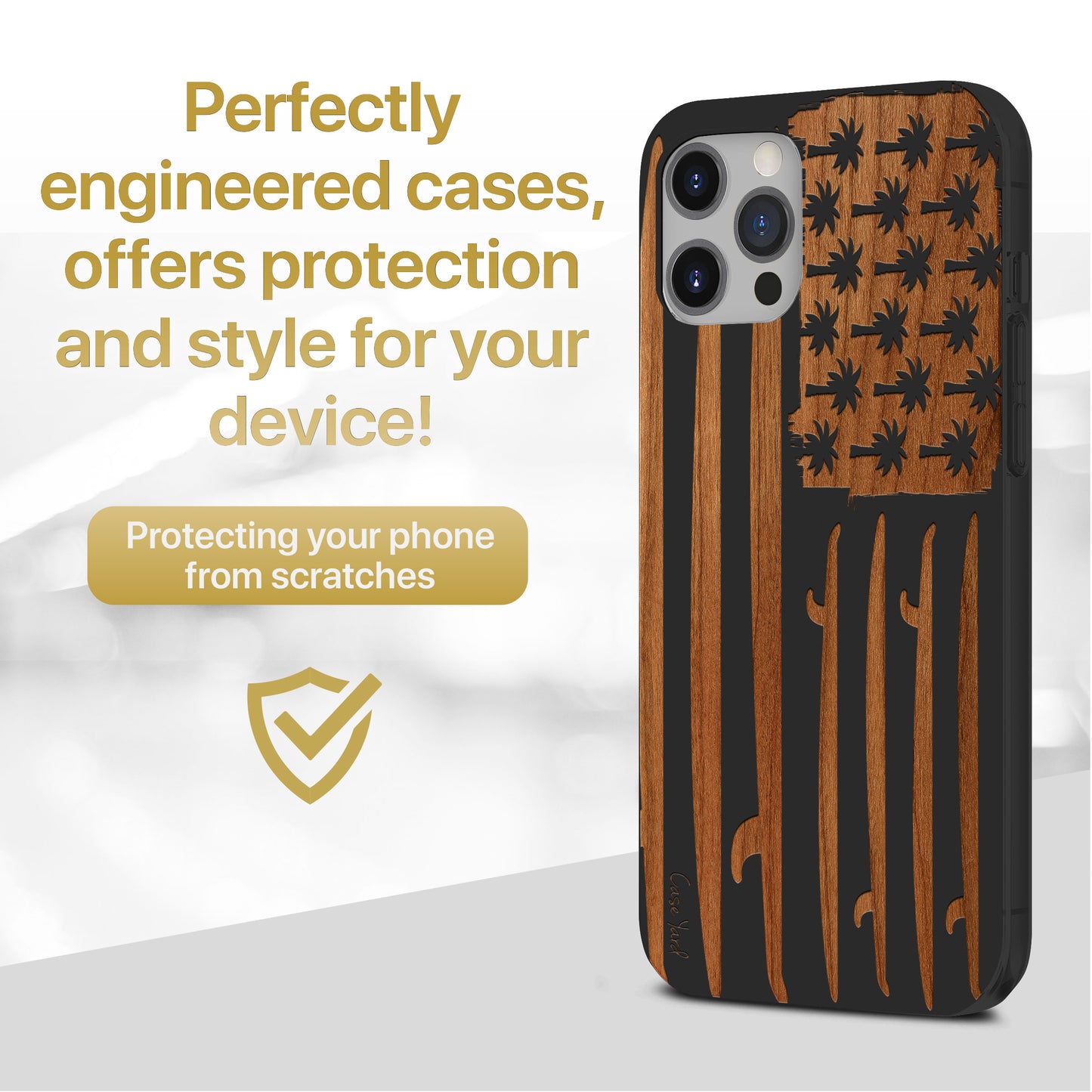 Wooden Cell Phone Case Cover, Laser Engraved case for iPhone & Samsung phone Surfing Flag Design