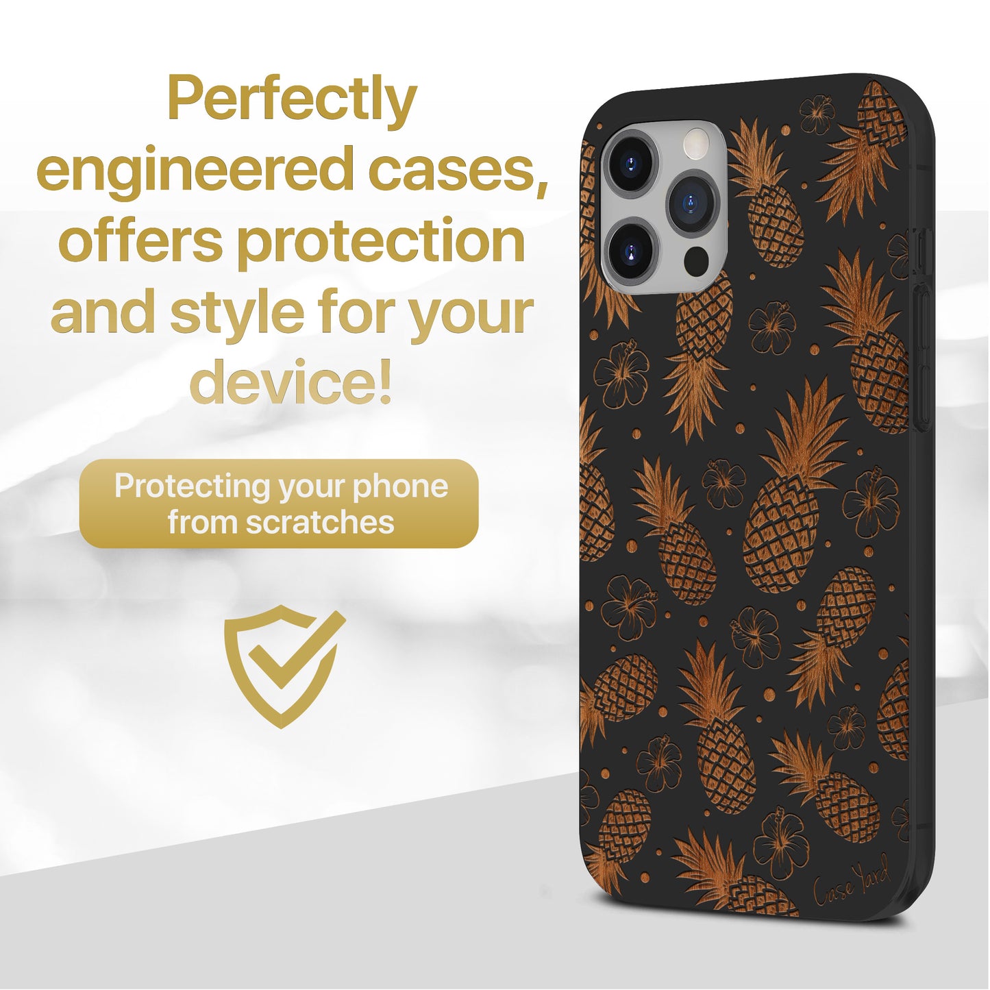 Wooden Cell Phone Case Cover, Laser Engraved case for iPhone & Samsung phone Pineapple Pattern Wood Design