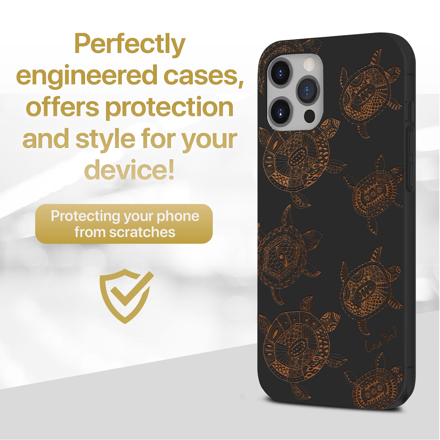 Turtles Pattern Wooden Laser Engraved Phone Case for iPhone
