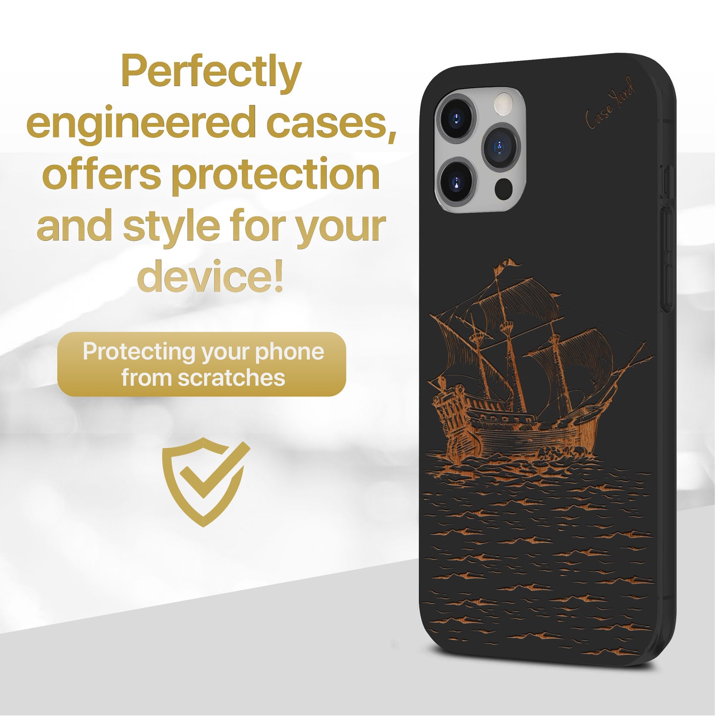 Wooden Cell Phone Case Cover, Laser Engraved case for iPhone & Samsung phone Sail Boat Design