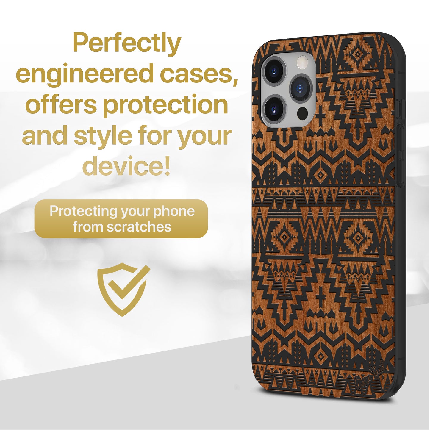 Carpet Pattern Wooden Laser Engraved Phone Case for iPhone & Samsung Phones