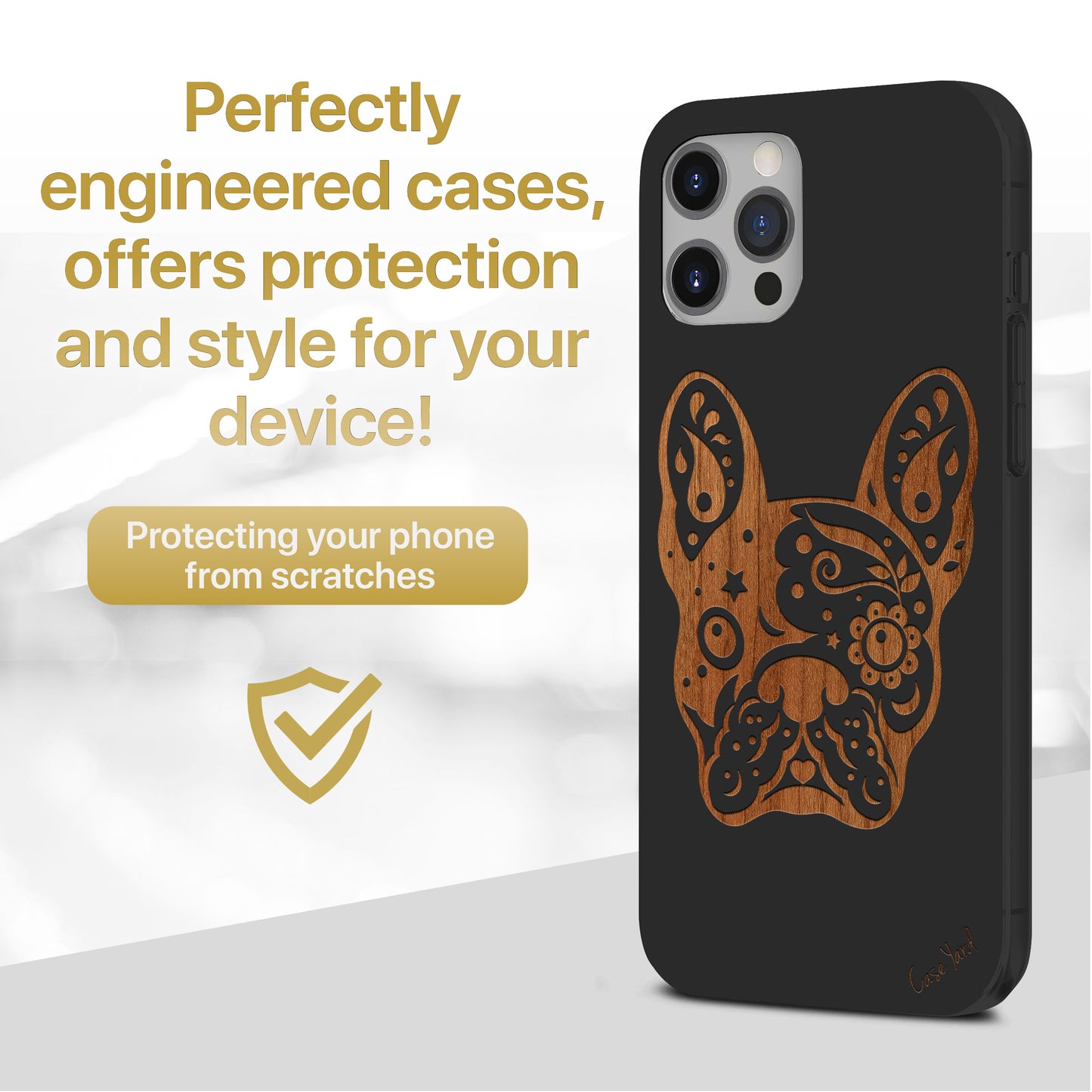 Bulldog Wooden Laser Engraved Phone Case for iPhone & Samsung Phones
