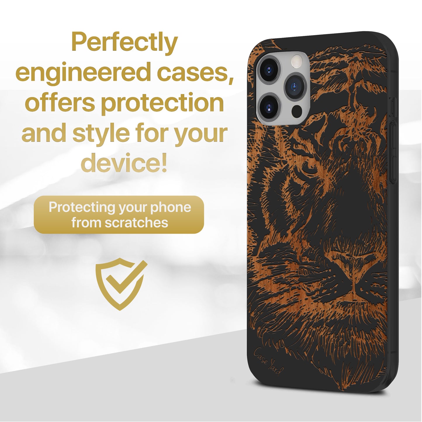 Tiger Sketch Wooden Laser Engraved Phone Case for iPhone
