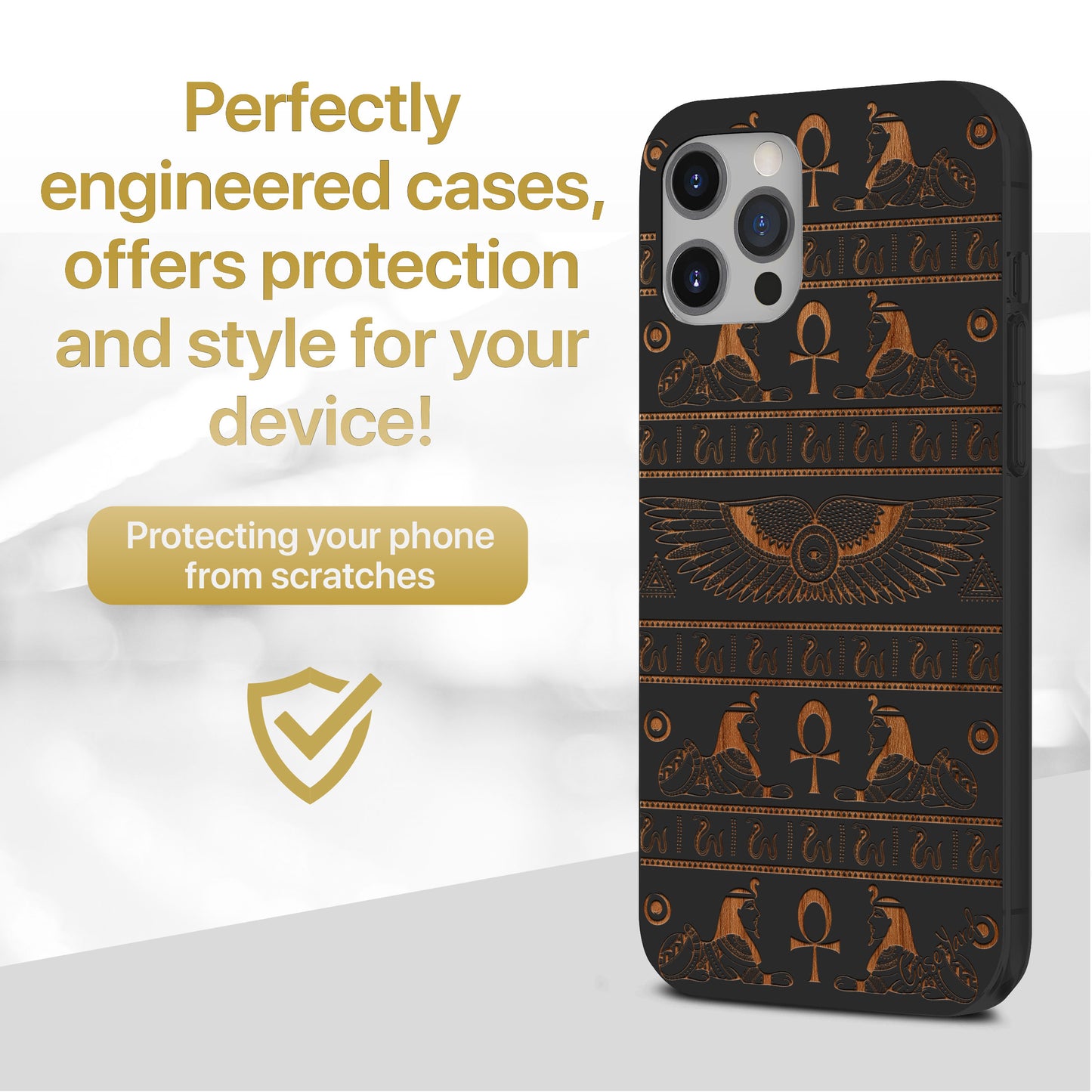 Wooden Cell Phone Case Cover, Laser Engraved case for iPhone & Samsung phone Pharaoh Pattern Design