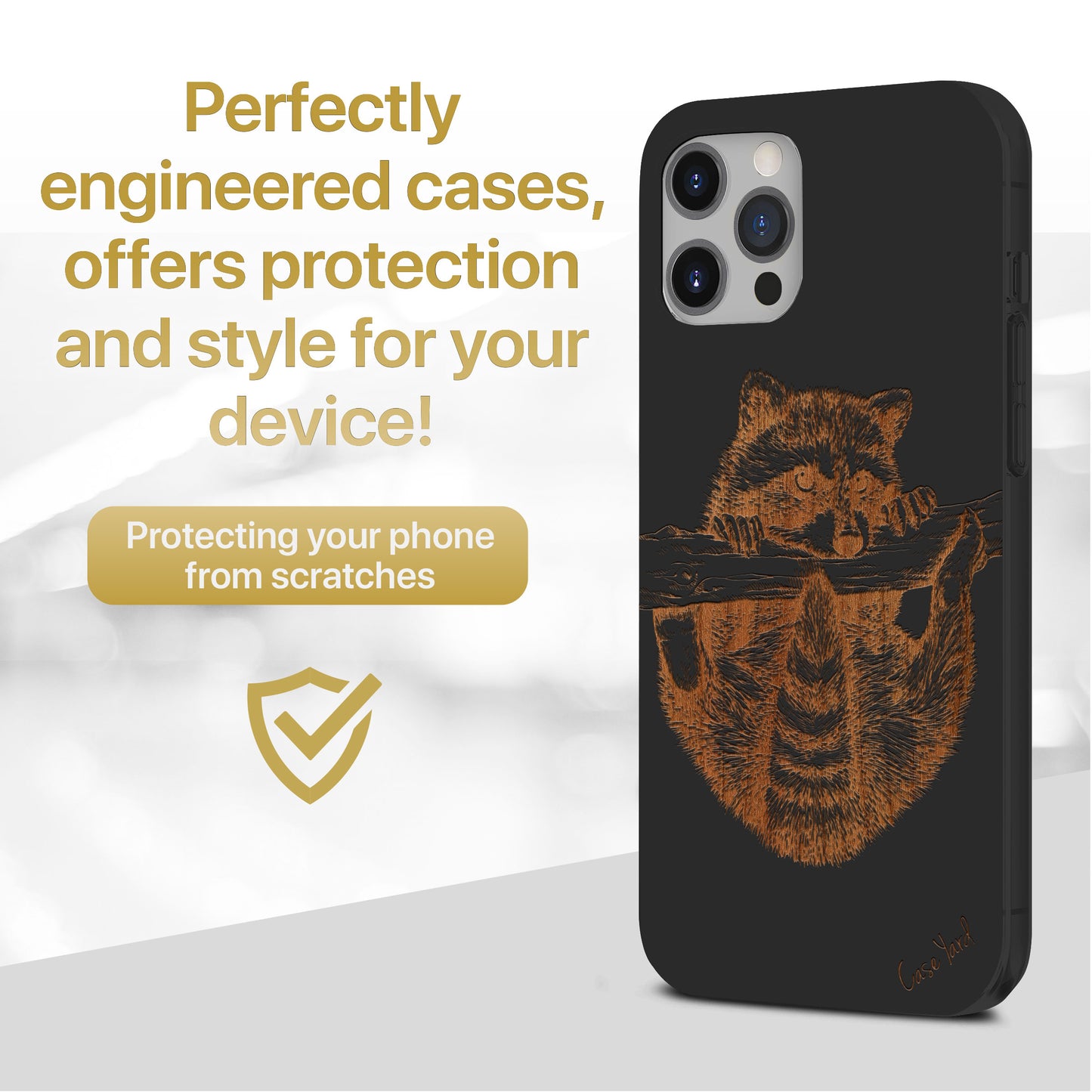 Wooden Cell Phone Case Cover, Laser Engraved case for iPhone & Samsung phone Raccoon Design