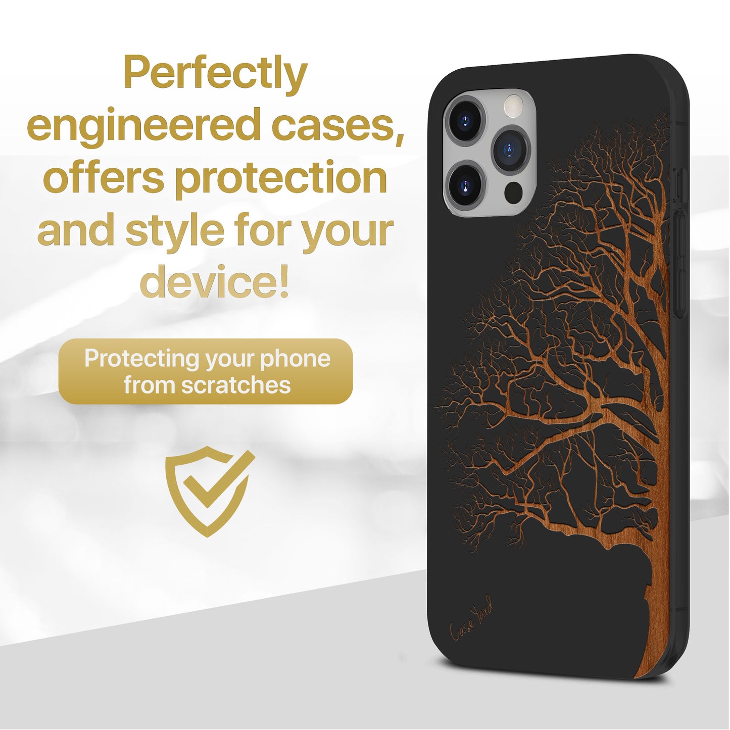 Wooden Cell Phone Case Cover, Laser Engraved case for iPhone & Samsung phone Half Tree Wood Design