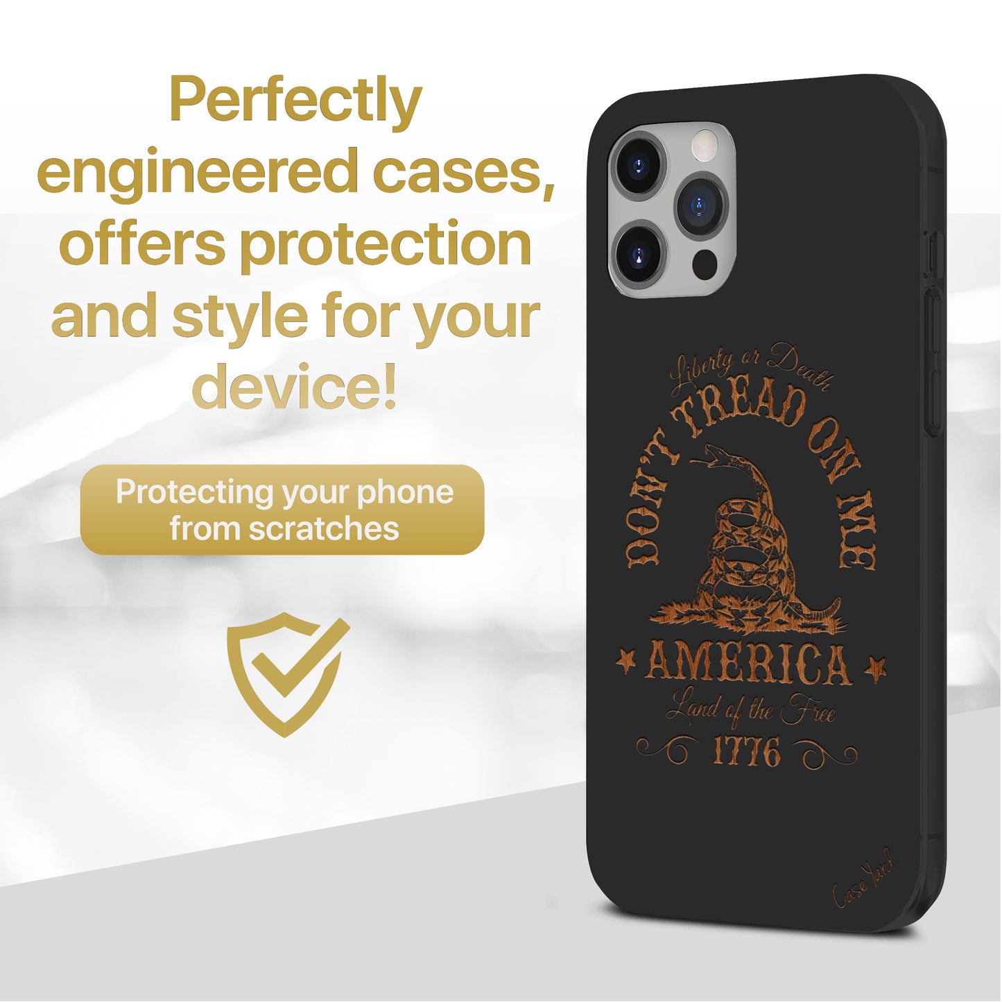 Wooden Cell Phone Case Cover, Laser Engraved case for iPhone & Samsung phone Don't Tread On Me Design