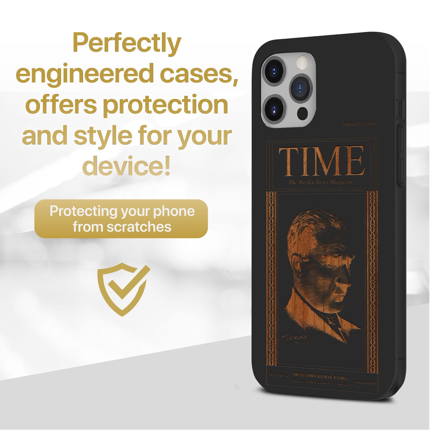Wooden Cell Phone Case Cover, Laser Engraved case for iPhone & Samsung phone Time Magazine Design