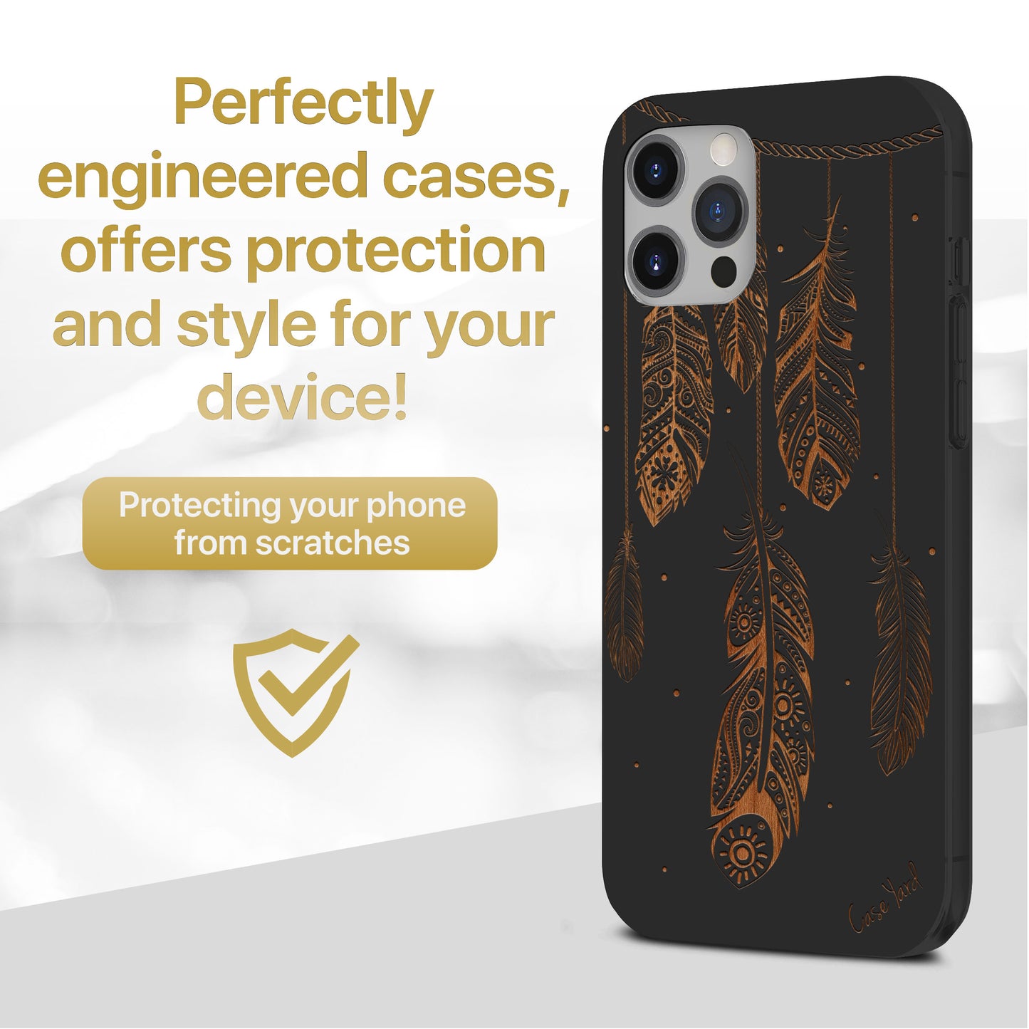 Wooden Cell Phone Case Cover, Laser Engraved case for iPhone & Samsung phone Feathers Design