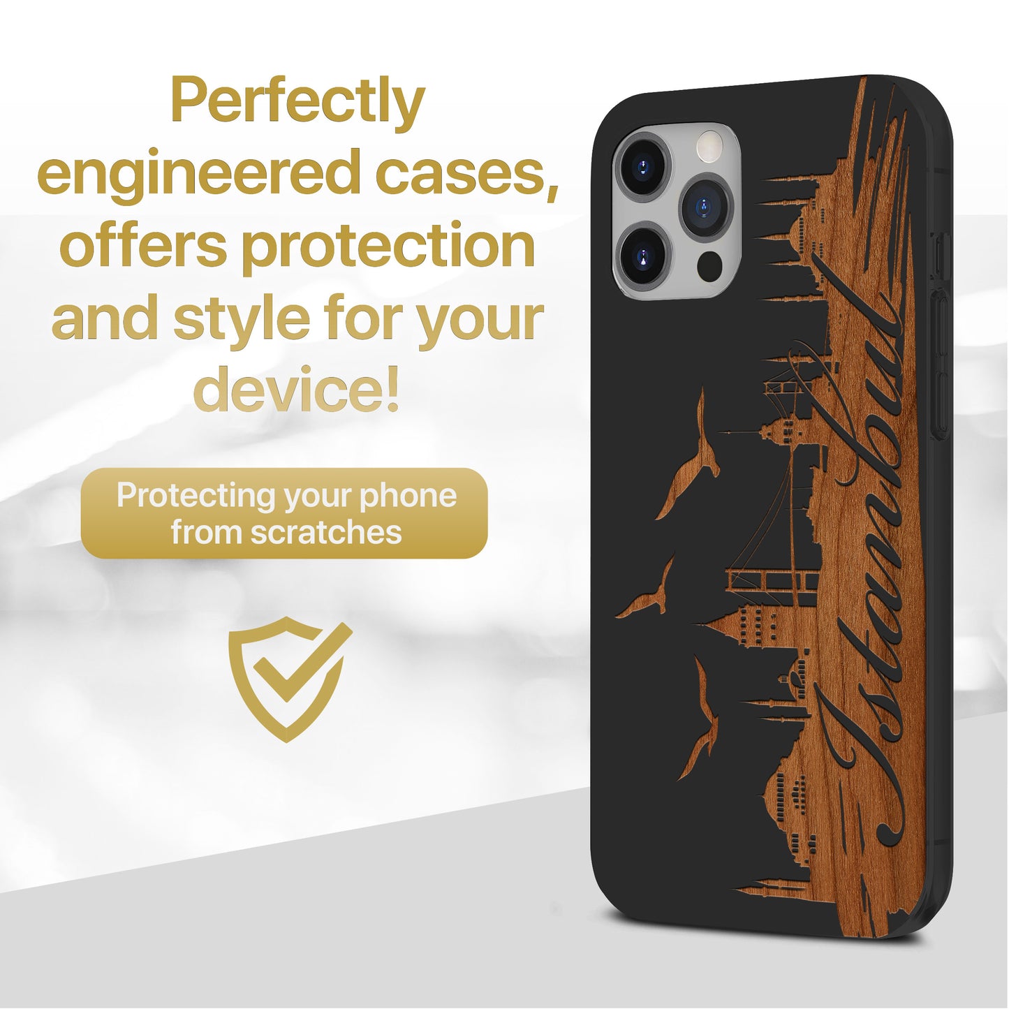 Wooden Cell Phone Case Cover, Laser Engraved case for iPhone & Samsung phone Istanbul Love Design