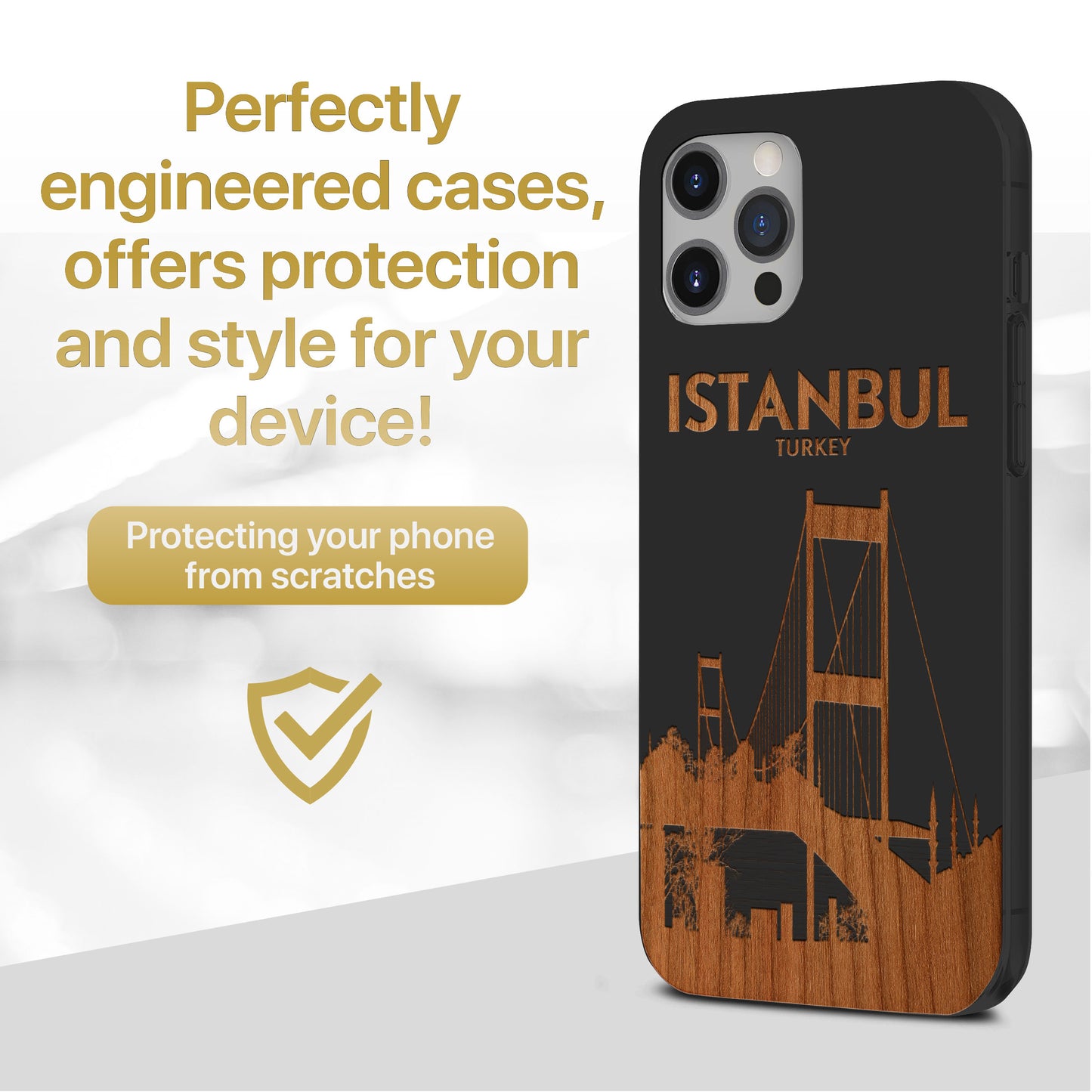 Wooden Cell Phone Case Cover, Laser Engraved case for iPhone & Samsung phone Istanbul Bridge Design