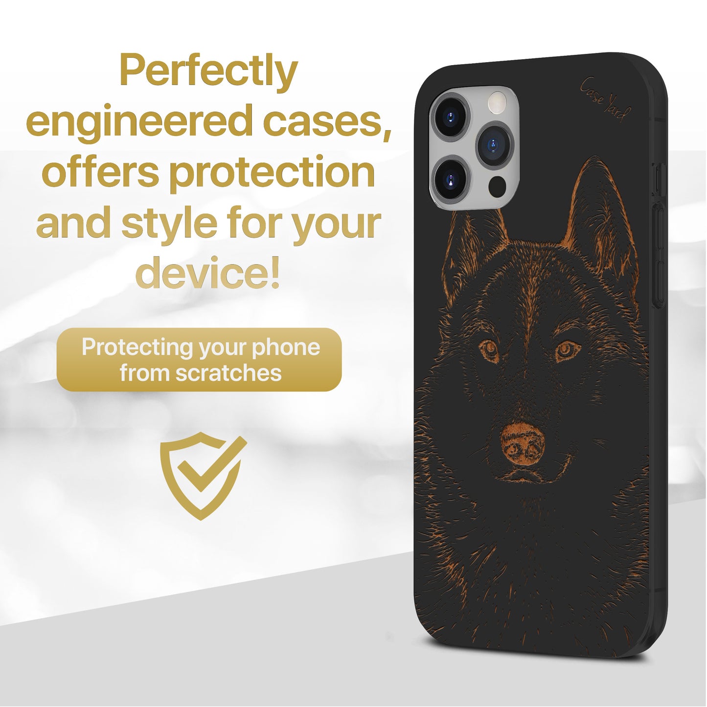 Siberian Husky Wooden Laser Engraved Phone Case