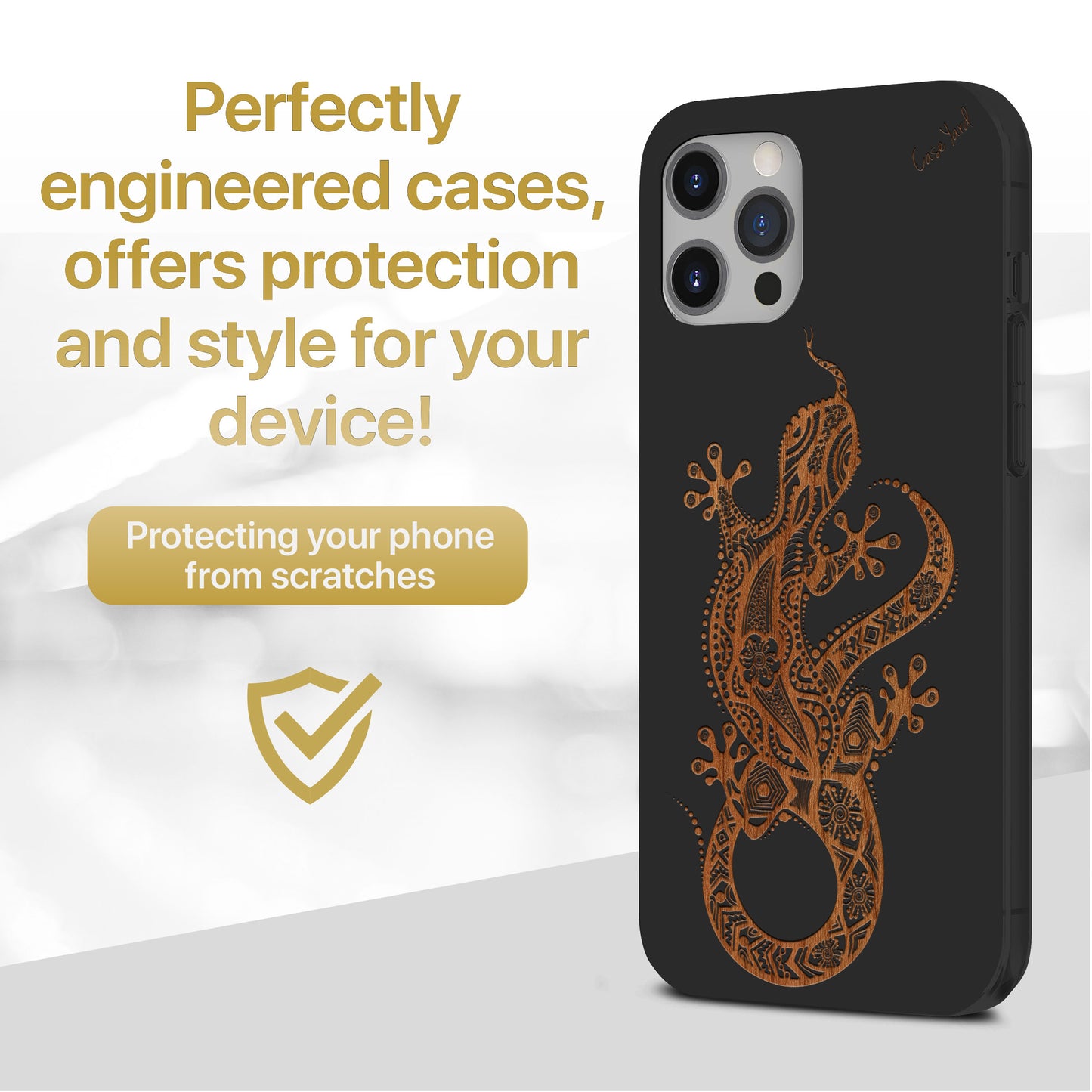 Wooden Cell Phone Case Cover, Laser Engraved case for iPhone & Samsung phone Tribal Lizard Design