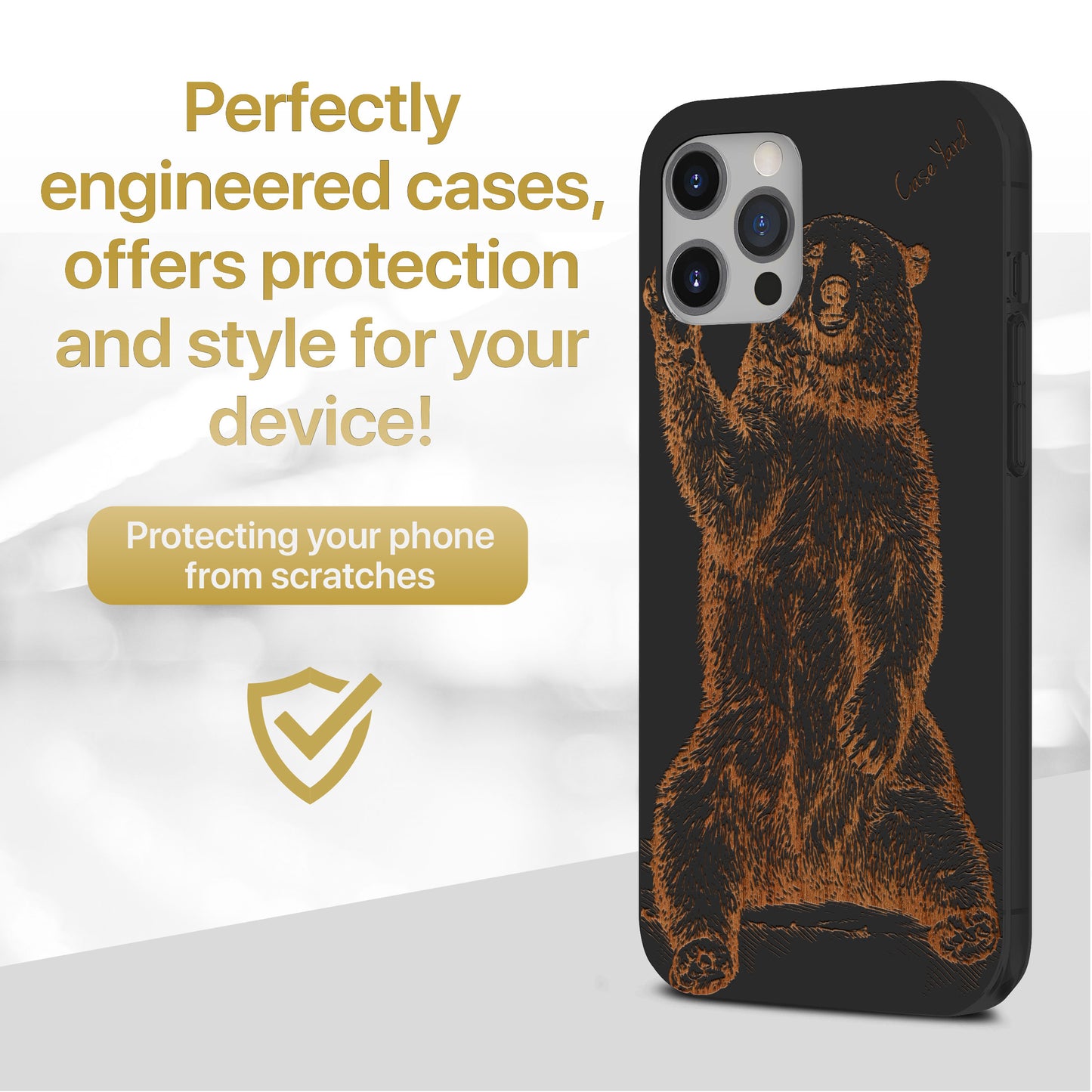 Grizzly Bear Wooden Laser Engraved Phone Case for iPhone
