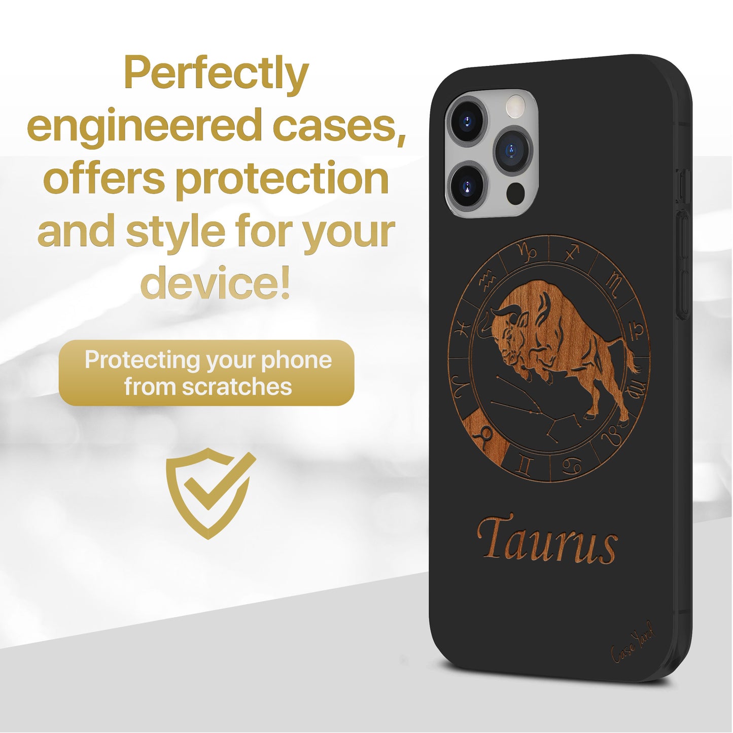 Wooden Cell Phone Case Cover, Laser Engraved case for iPhone & Samsung phone Taurus Sign Design