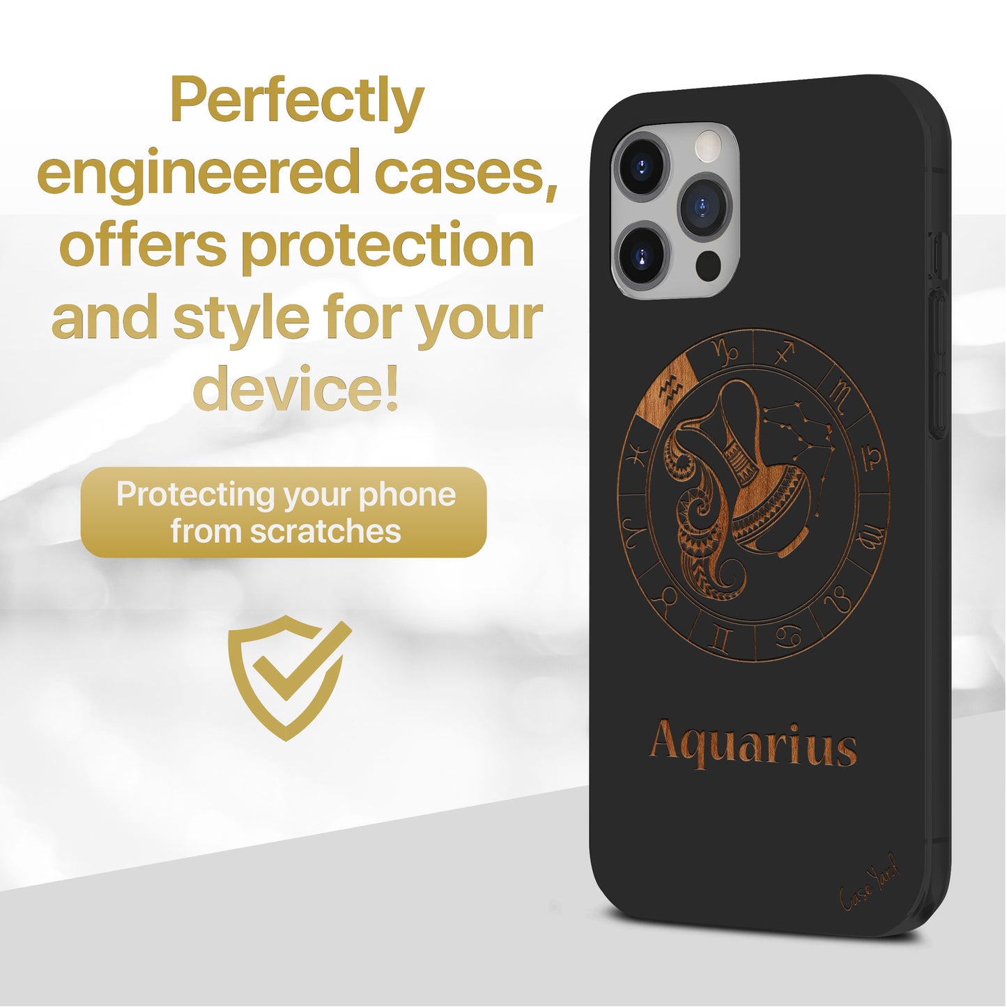 Wooden Cell Phone Case Cover, Laser Engraved case for iPhone & Samsung phone Aquarius Sign Design