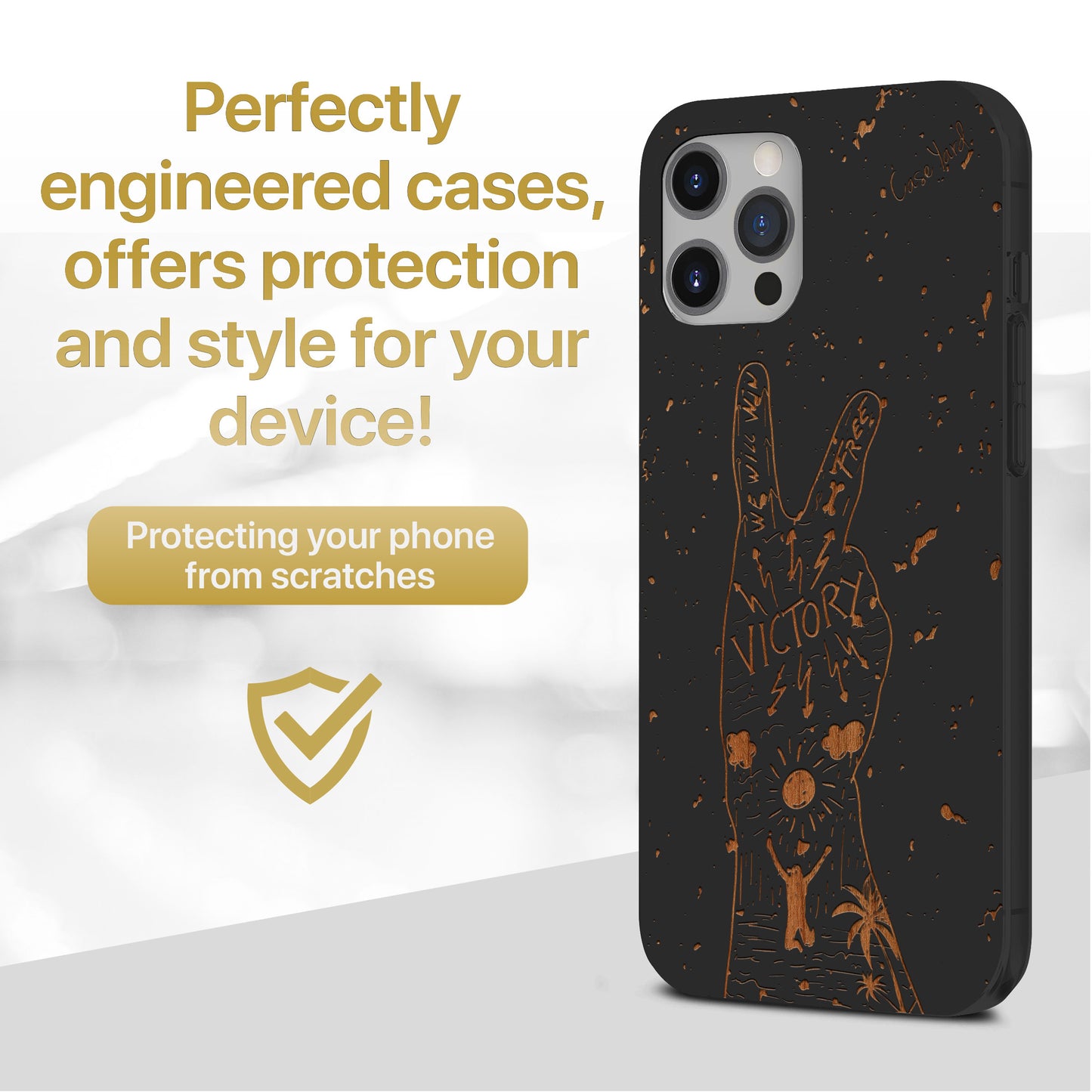 Wooden Cell Phone Case Cover, Laser Engraved case for iPhone & Samsung phone Victory Design