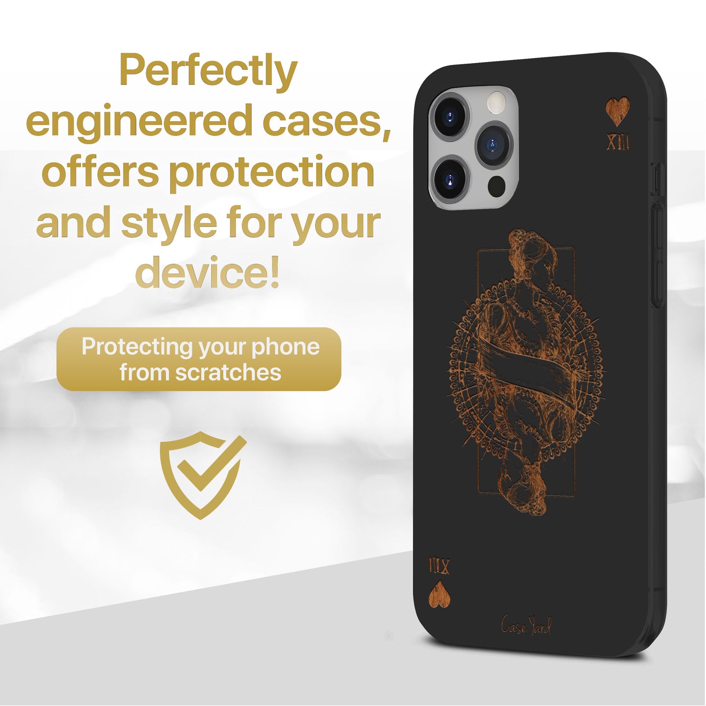 Wooden Cell Phone Case Cover, Laser Engraved case for iPhone & Samsung phone Queen of Hearts Design