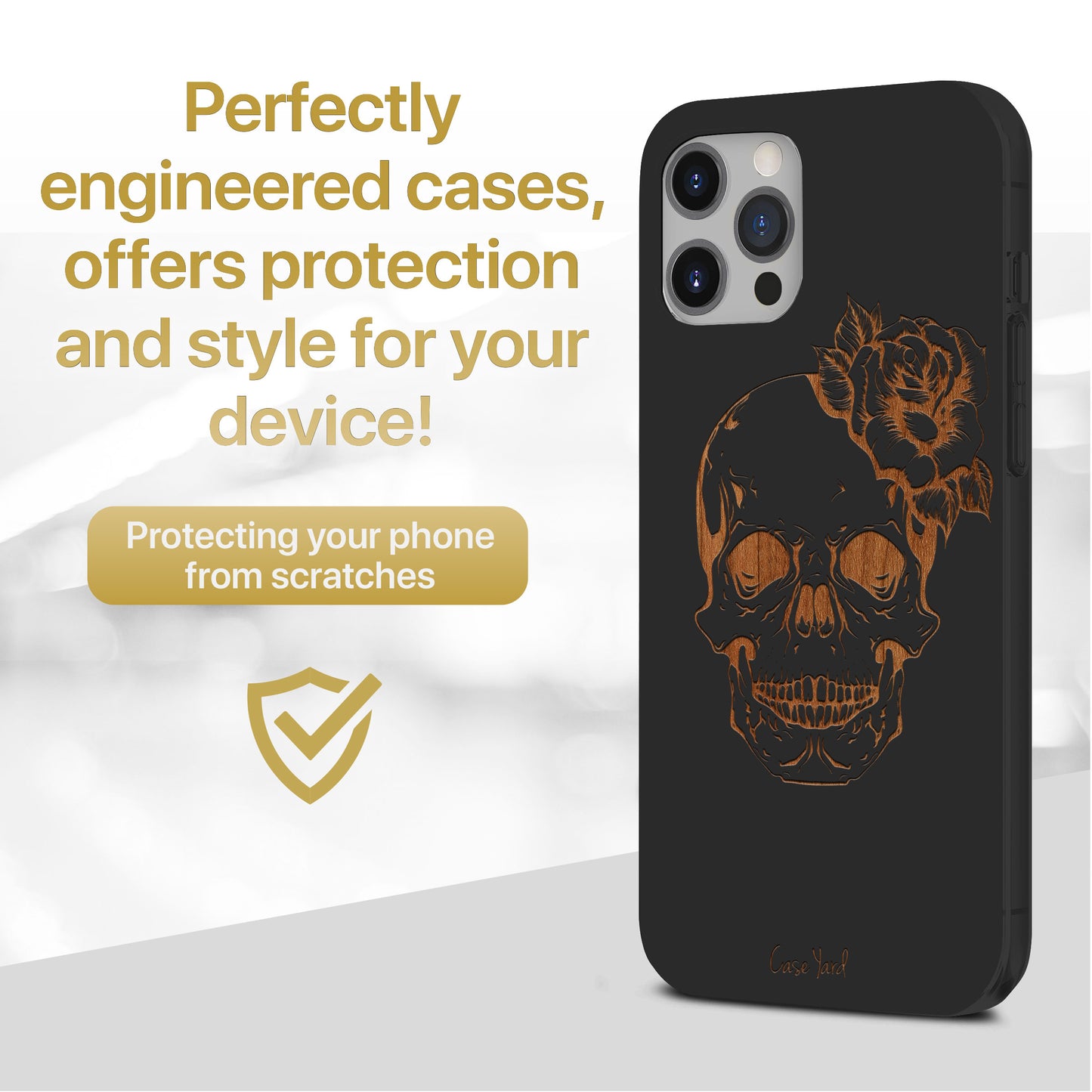 Skull Flower Wooden Laser Engraved Phone Case for iPhone