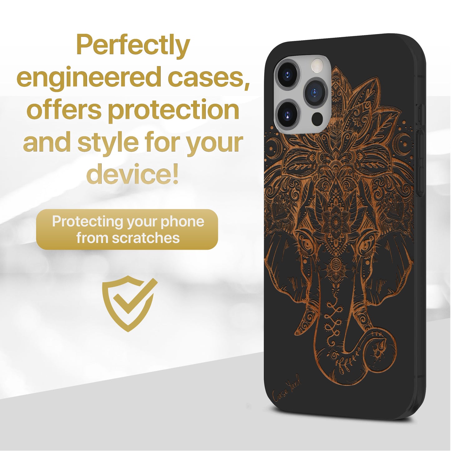 Wooden Cell Phone Case Cover, Laser Engraved case for iPhone & Samsung phone Elephant with Crown Design