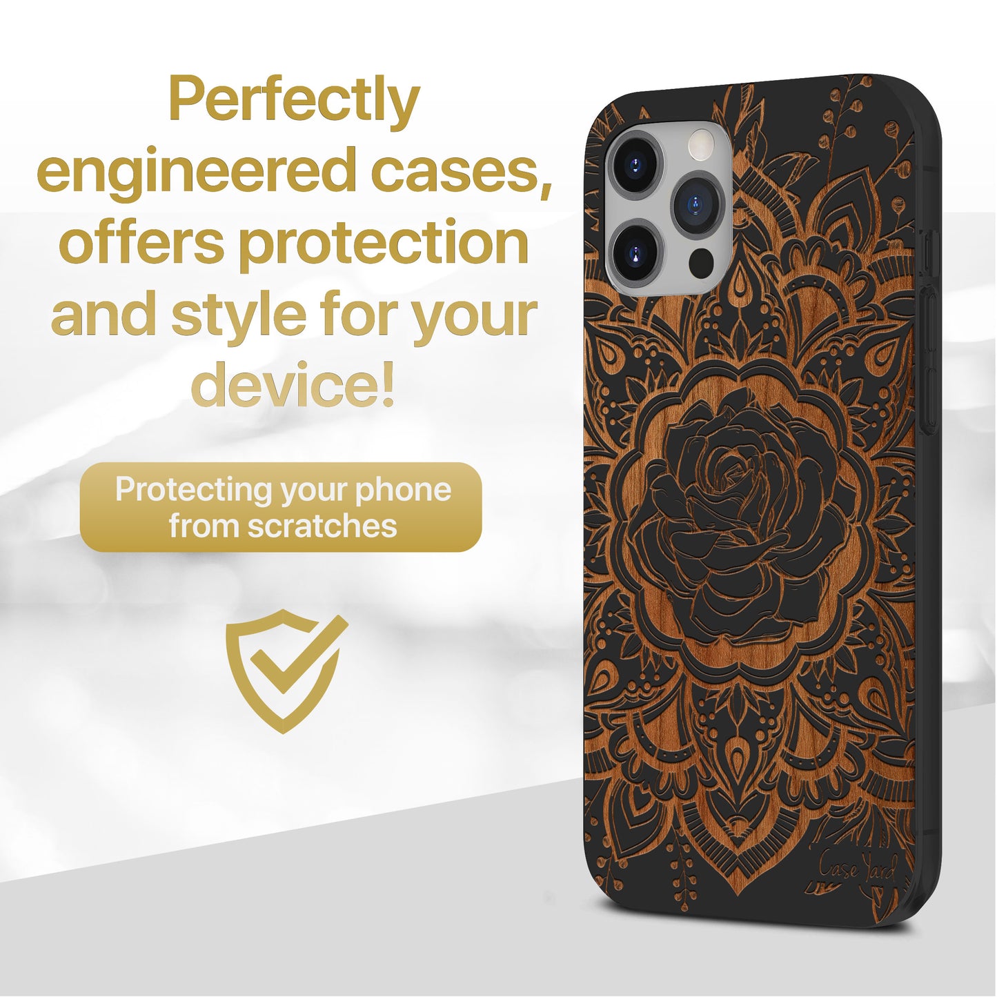 Wooden Cell Phone Case Cover, Laser Engraved case for iPhone & Samsung phone Rose Mandala Design