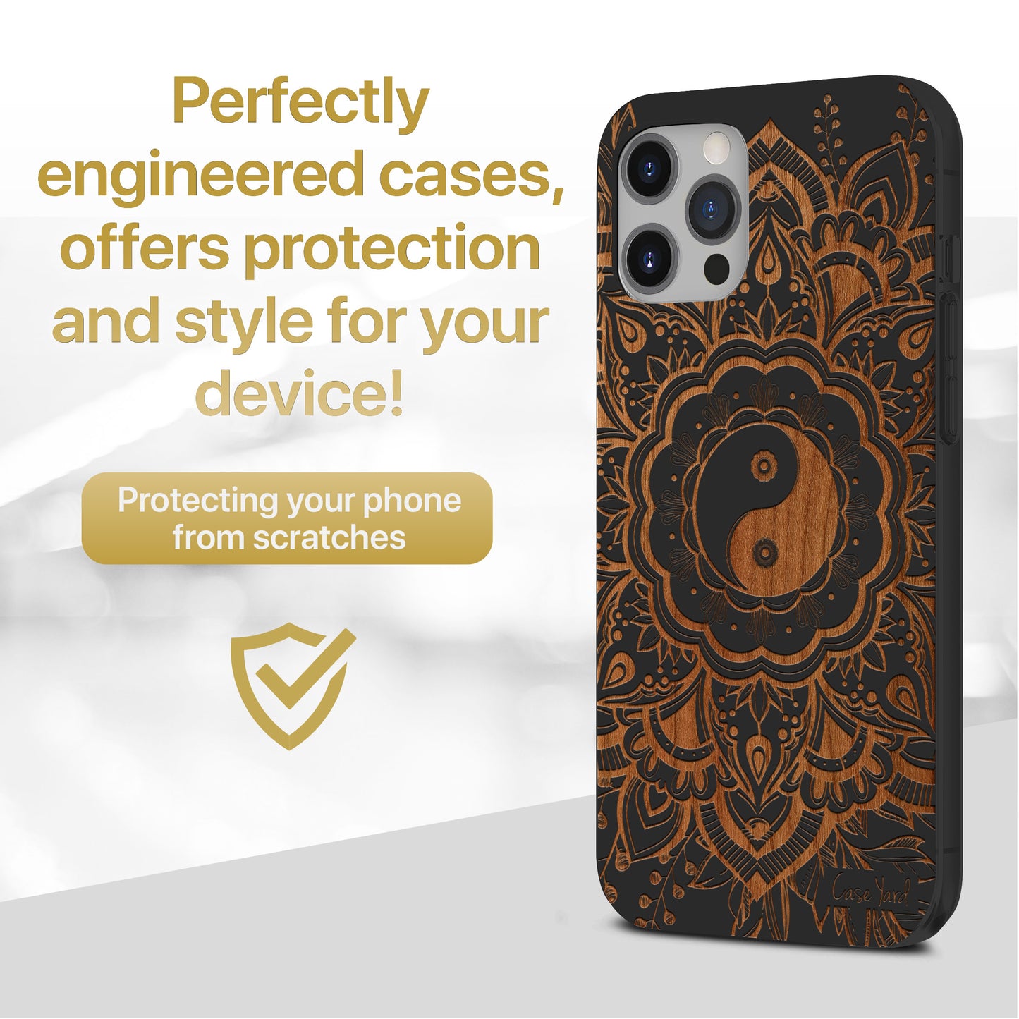 Wooden Cell Phone Case Cover, Laser Engraved case for iPhone & Samsung phone Tao Mandala Design