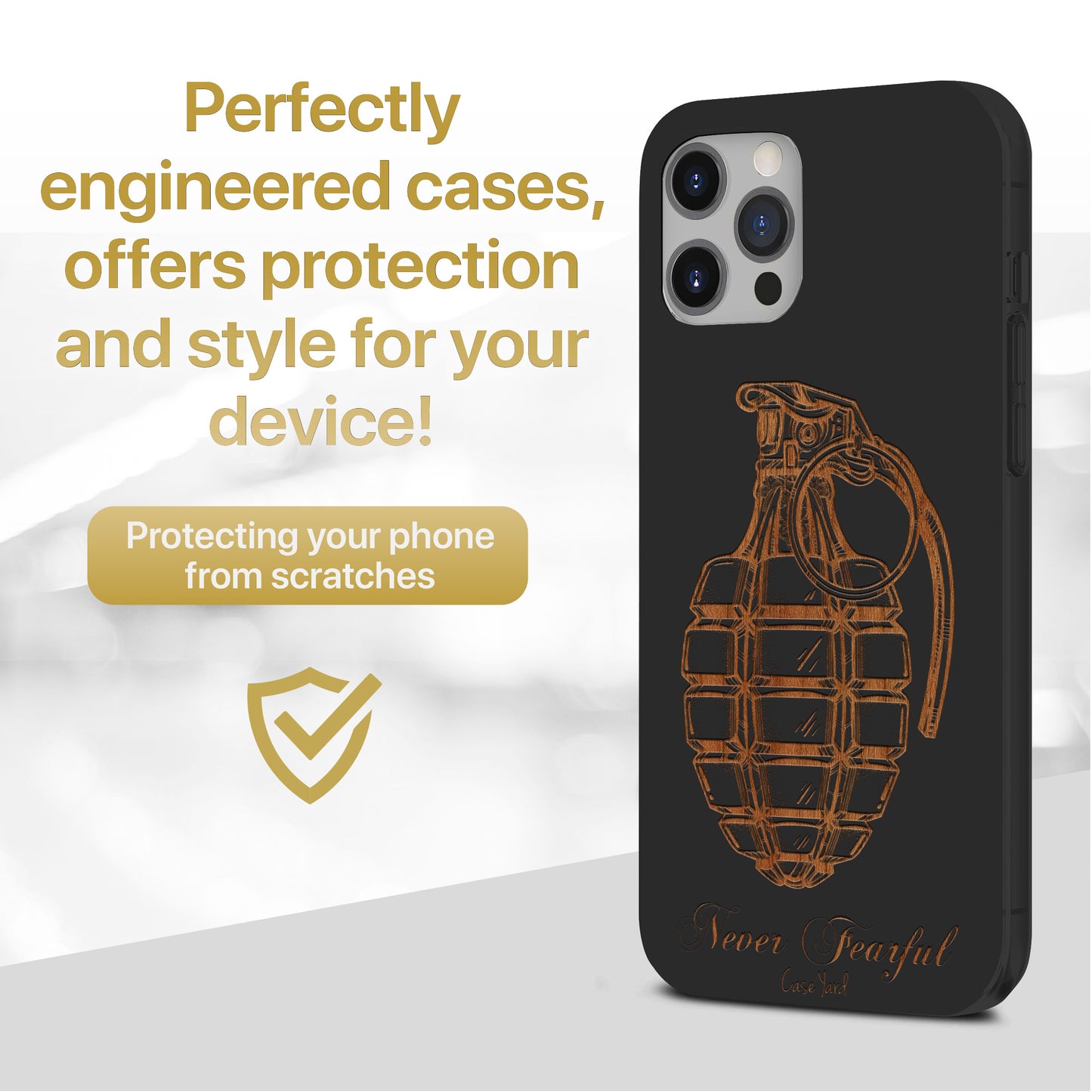 Wooden Cell Phone Case Cover, Laser Engraved case for iPhone & Samsung phone Never Fearful Design
