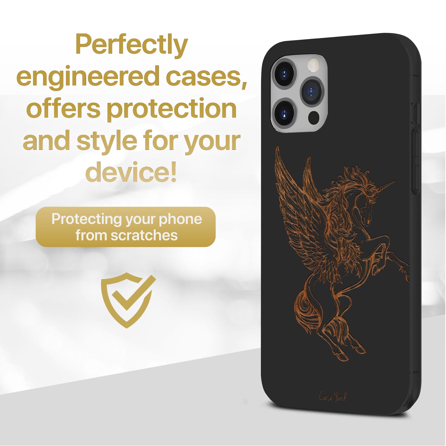 Wooden Cell Phone Case Cover, Laser Engraved case for iPhone & Samsung phone Pegasus Design