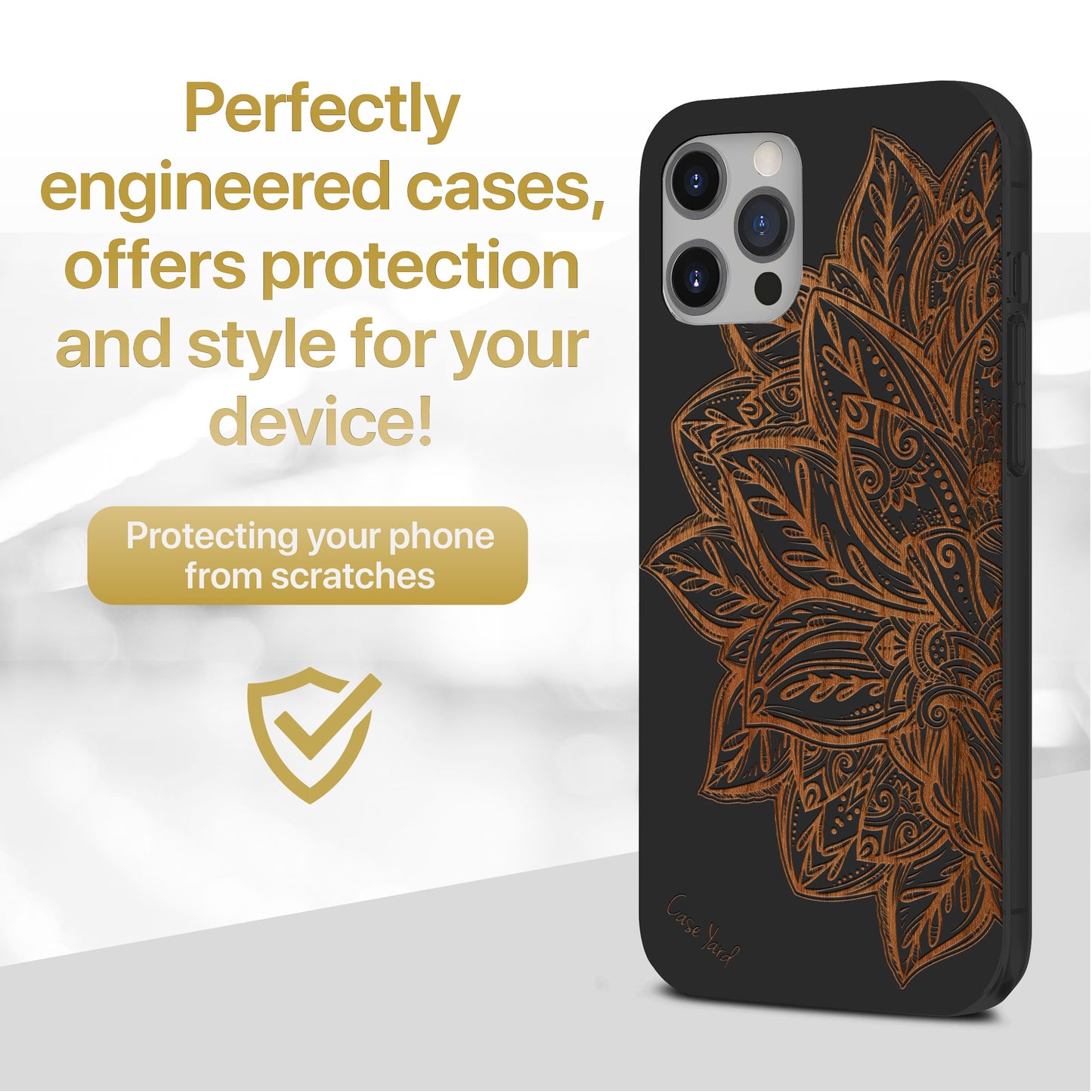 Wooden Cell Phone Case Cover, Laser Engraved case for iPhone & Samsung phone Lotus Flower Design