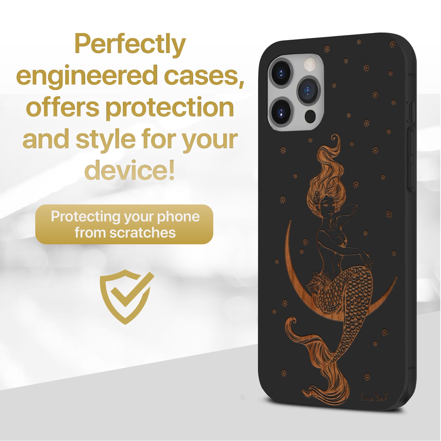 Mermaid on the Moon Wooden Laser Engraved Phone Case for iPhone