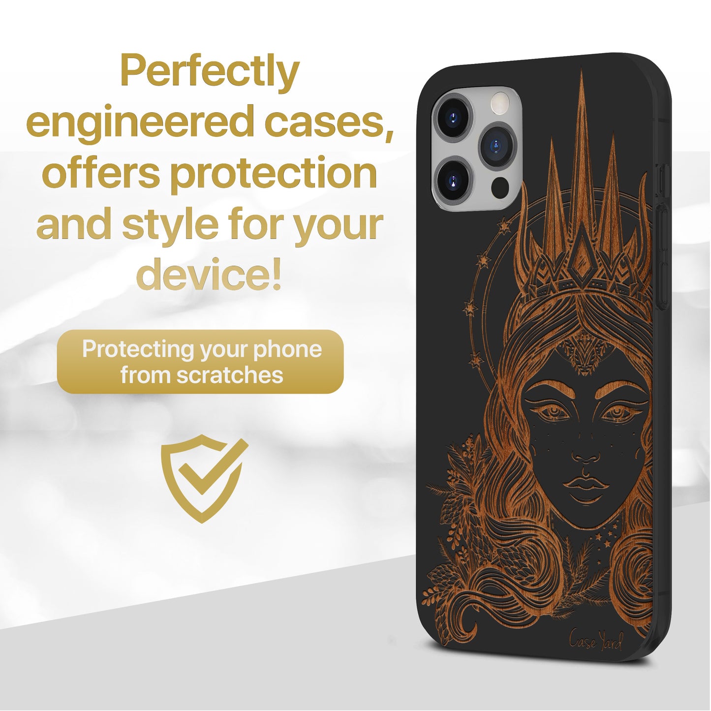 Wooden Cell Phone Case Cover, Laser Engraved case for iPhone & Samsung phone Northern Queen Design
