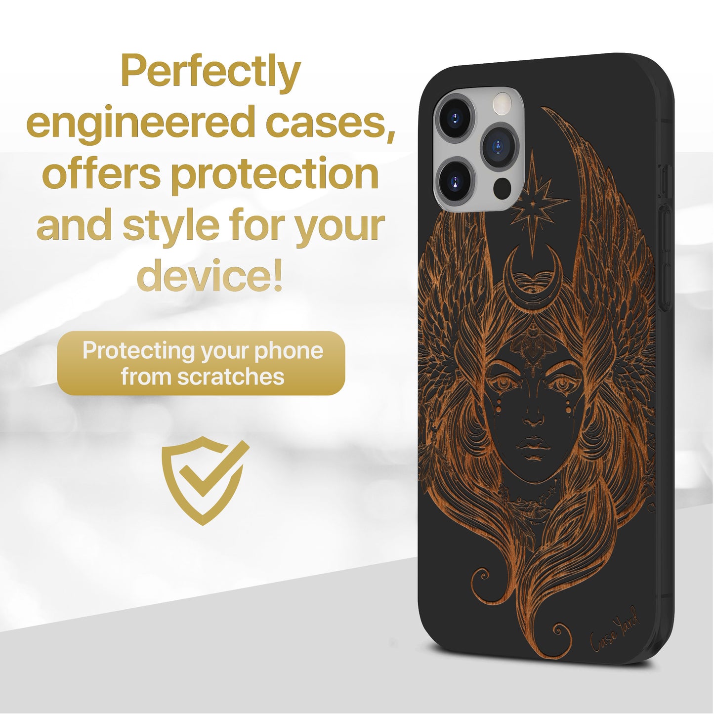 Wooden Cell Phone Case Cover, Laser Engraved case for iPhone & Samsung phone Beautiful Athena Design