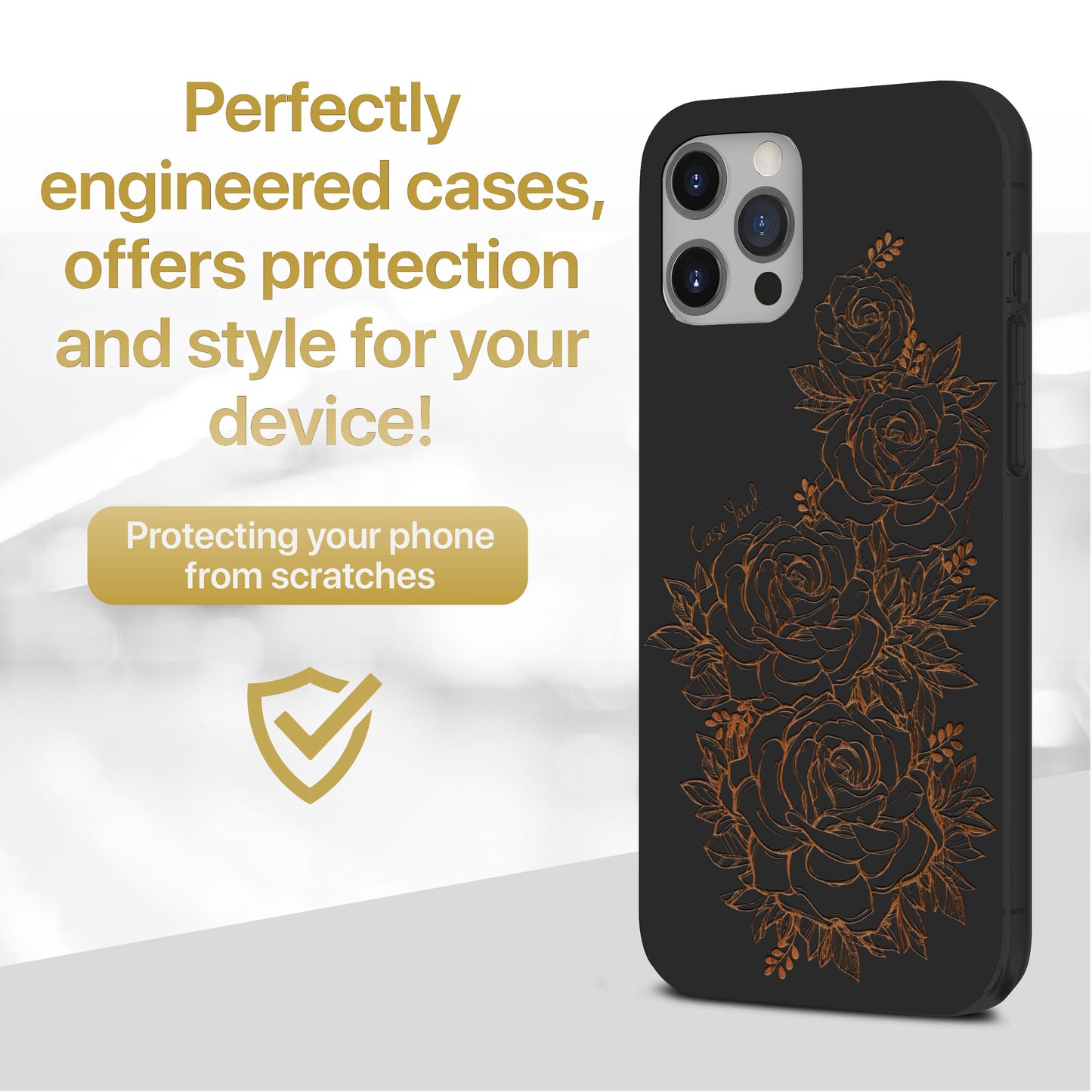 Wooden Cell Phone Case Cover, Laser Engraved case for iPhone & Samsung phone Victorian Roses Design