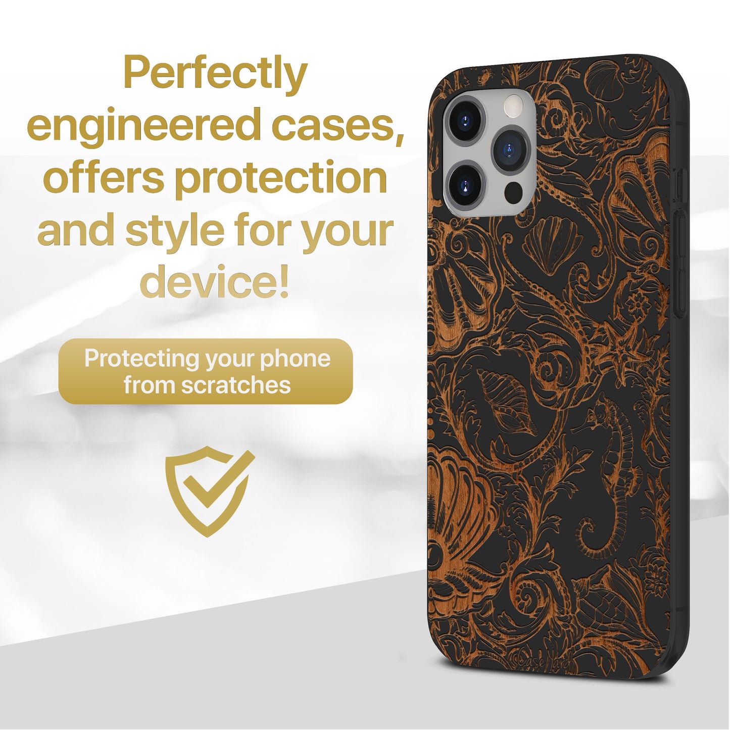 Wooden Cell Phone Case Cover, Laser Engraved case for iPhone & Samsung phone Vintage Sea Design