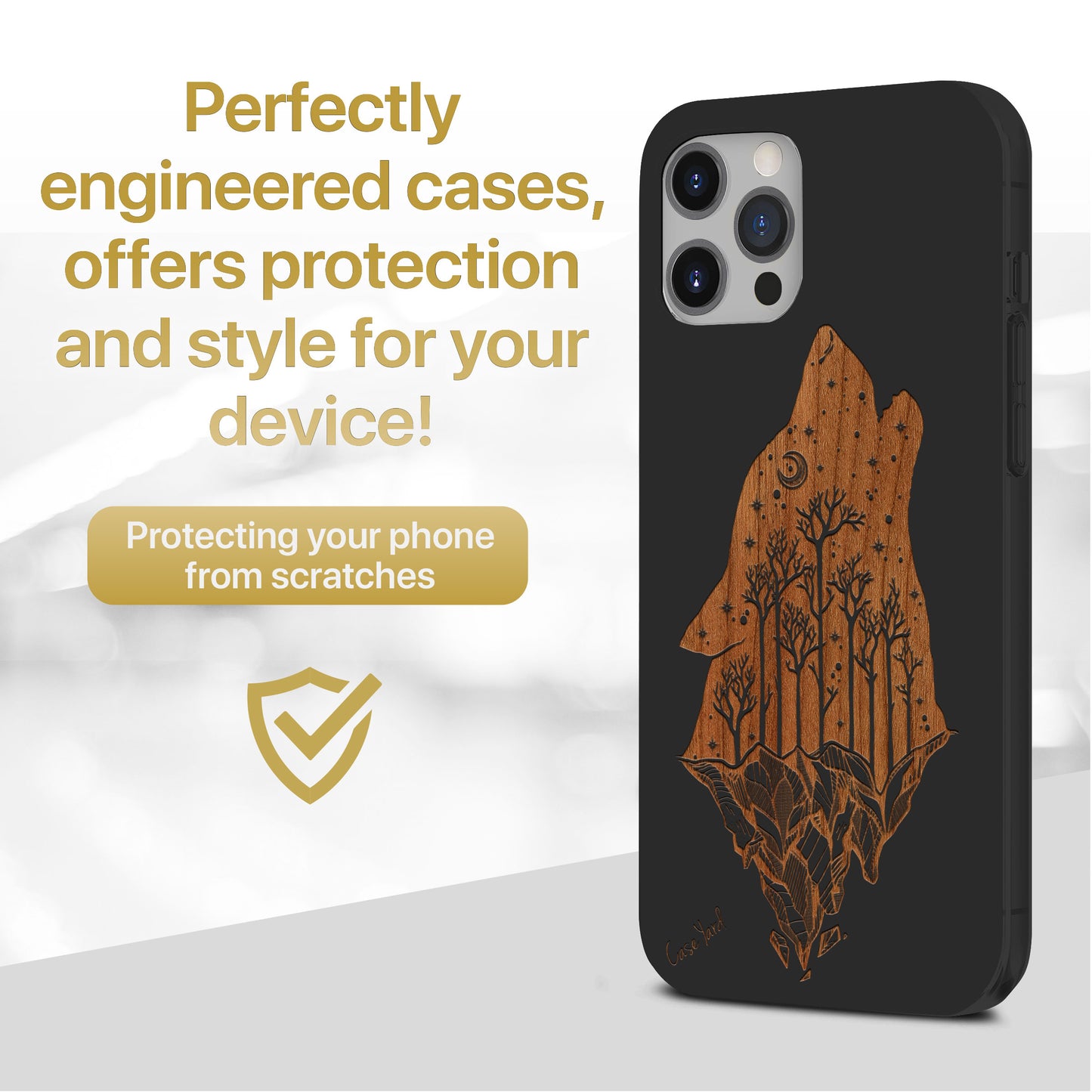 Howling Wolf Wooden Laser Engraved Phone Case