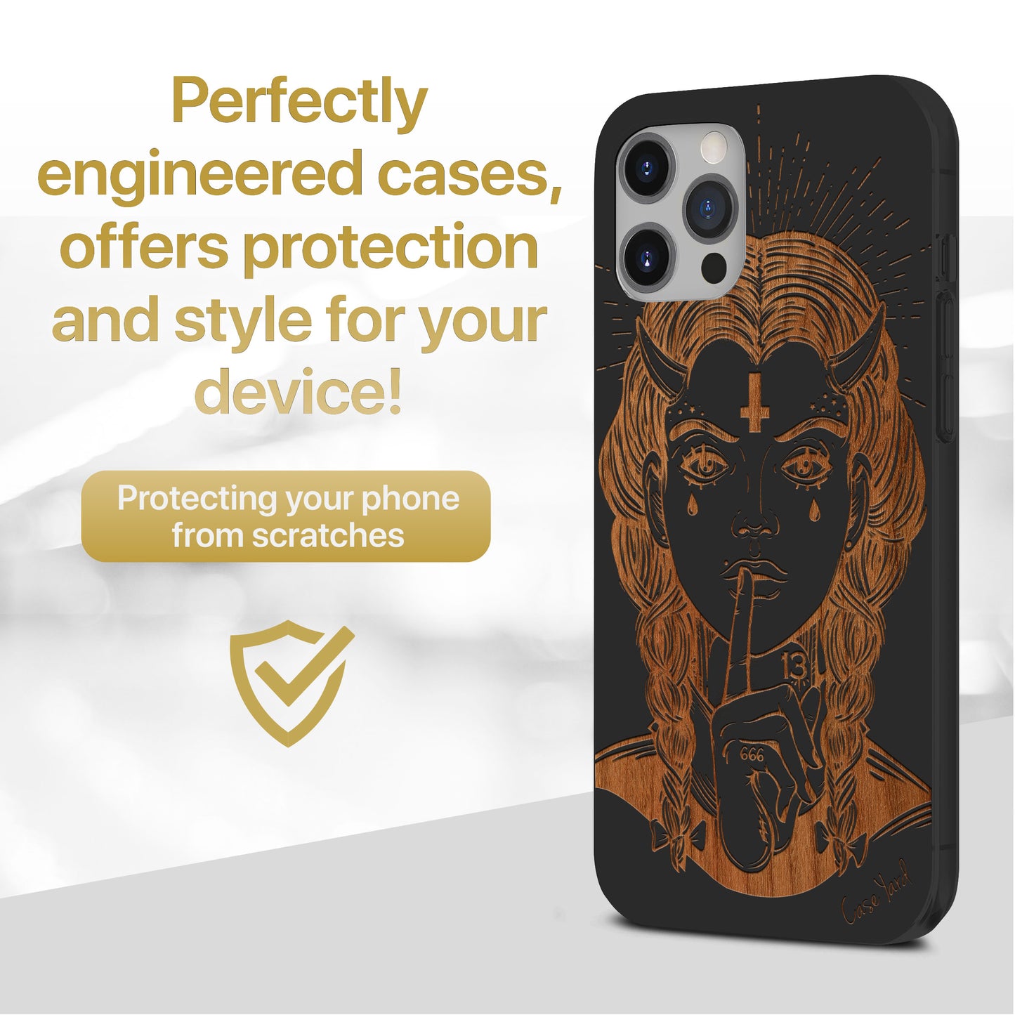 Wooden Cell Phone Case Cover, Laser Engraved case for iPhone & Samsung phone Demon Girl Design