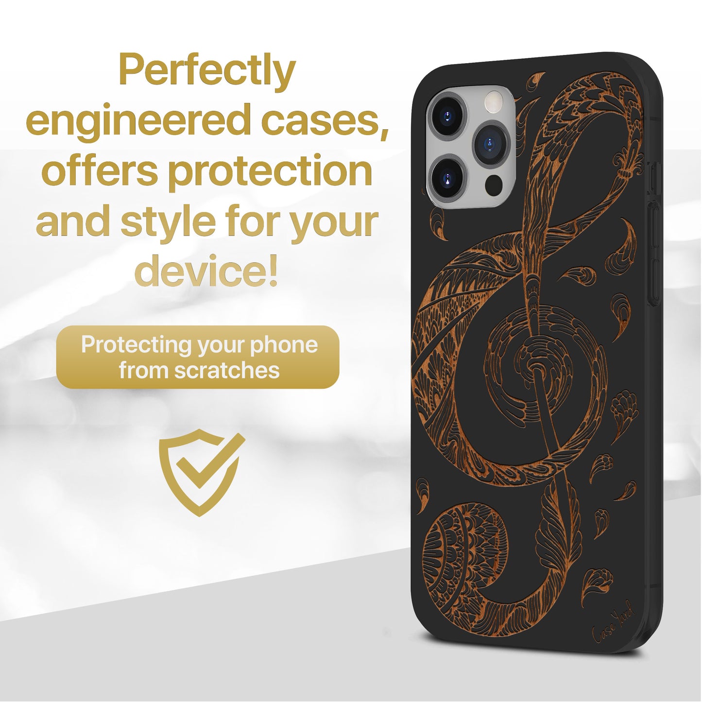 Wooden Cell Phone Case Cover, Laser Engraved case for iPhone & Samsung phone Floral Music Key Wood Design