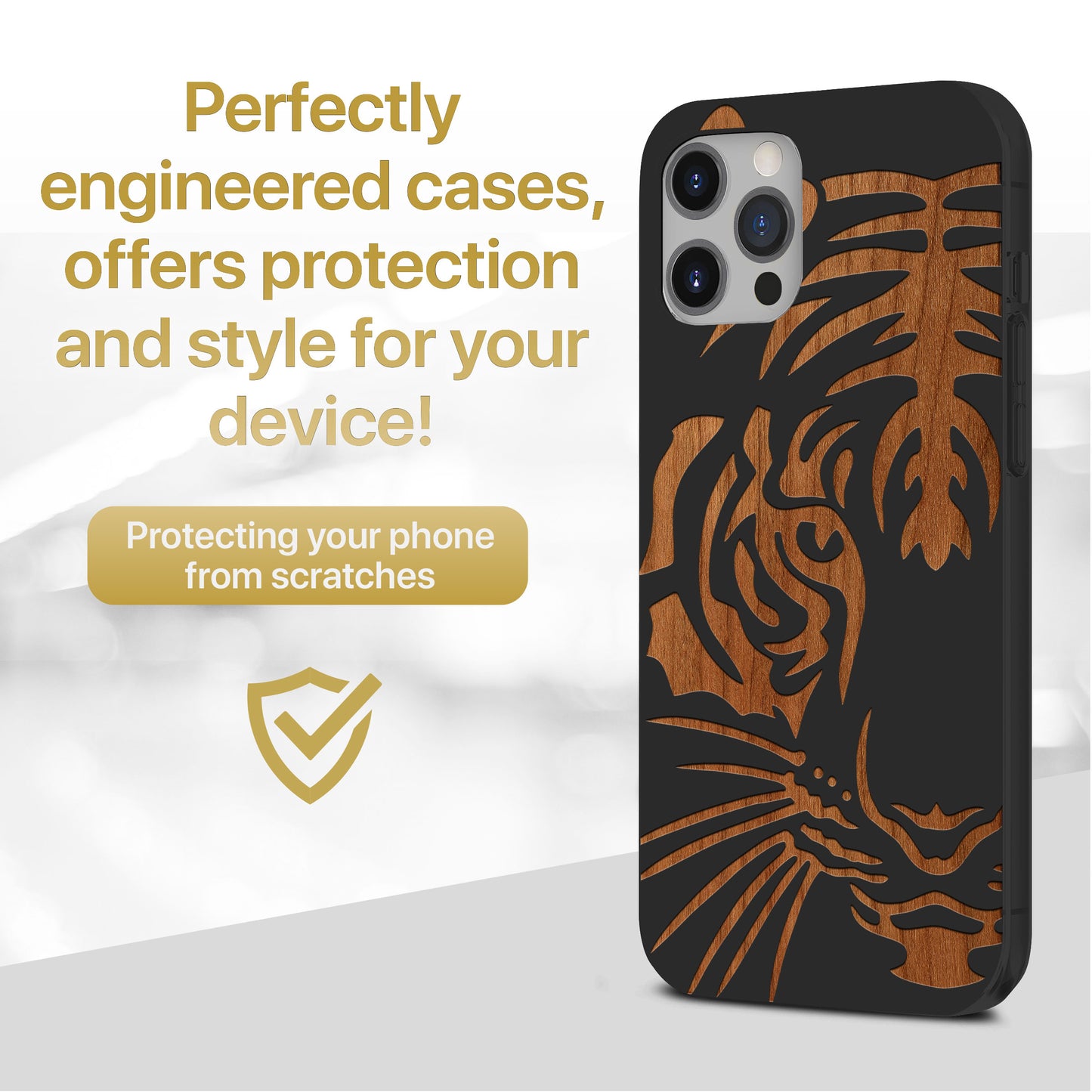 Wooden Cell Phone Case Cover, Laser Engraved case for iPhone & Samsung phone Half TigerFace Design