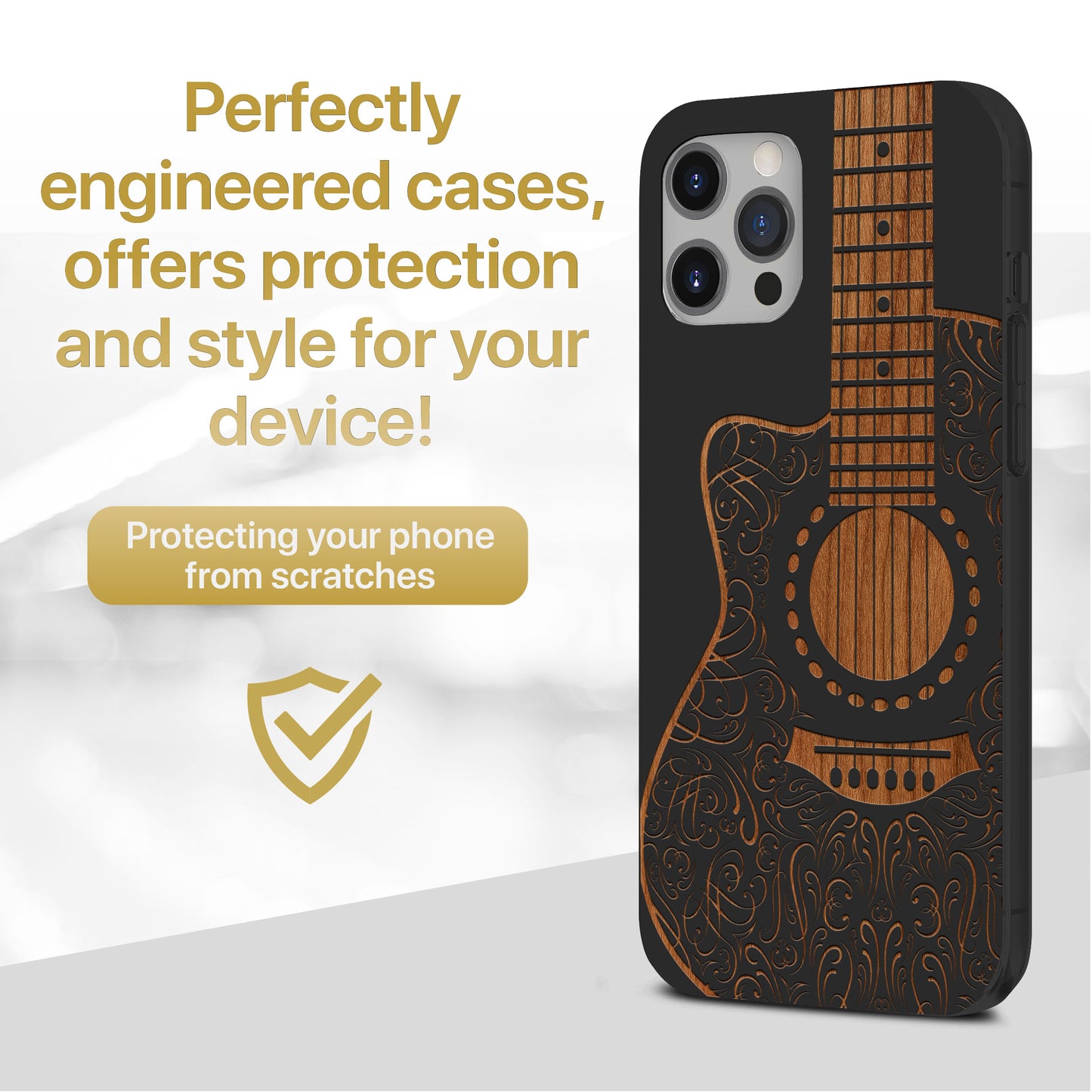Wooden Cell Phone Case Cover, Laser Engraved case for iPhone & Samsung phone Electro Guitar Design