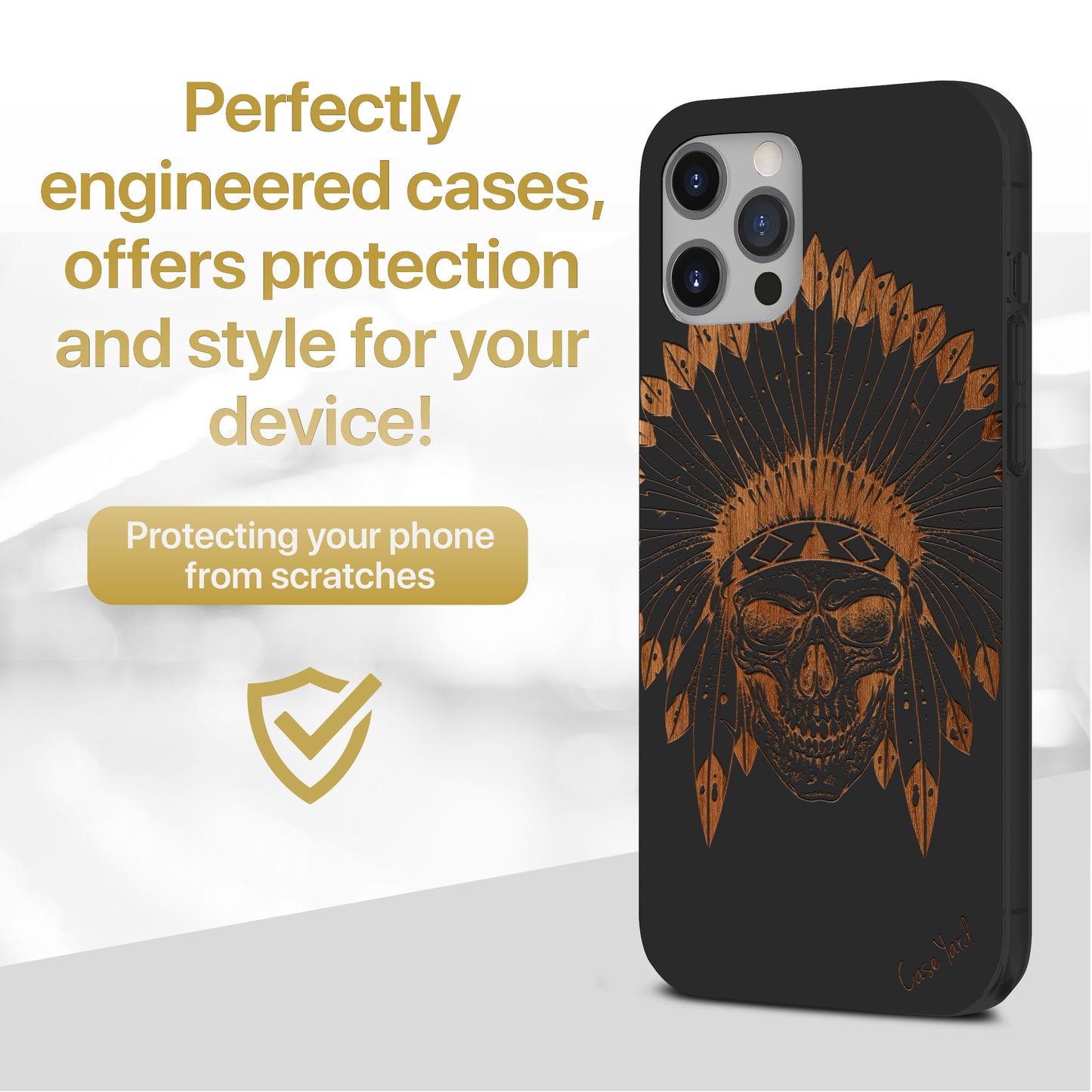 Wooden Cell Phone Case Cover, Laser Engraved case for iPhone & Samsung phone Skull Feather Wood Design