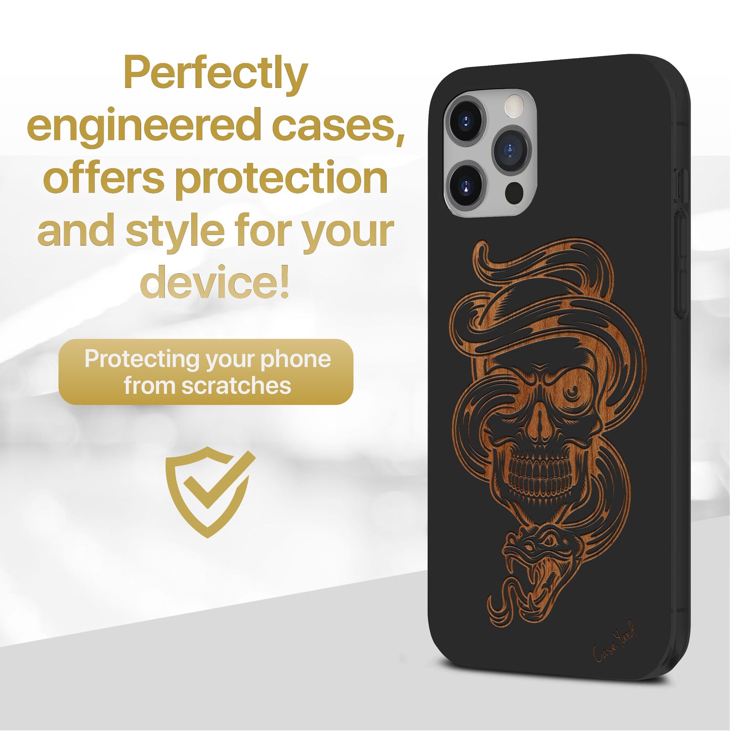 Wooden Cell Phone Case Cover, Laser Engraved case for iPhone & Samsung phone Snake Skull Design