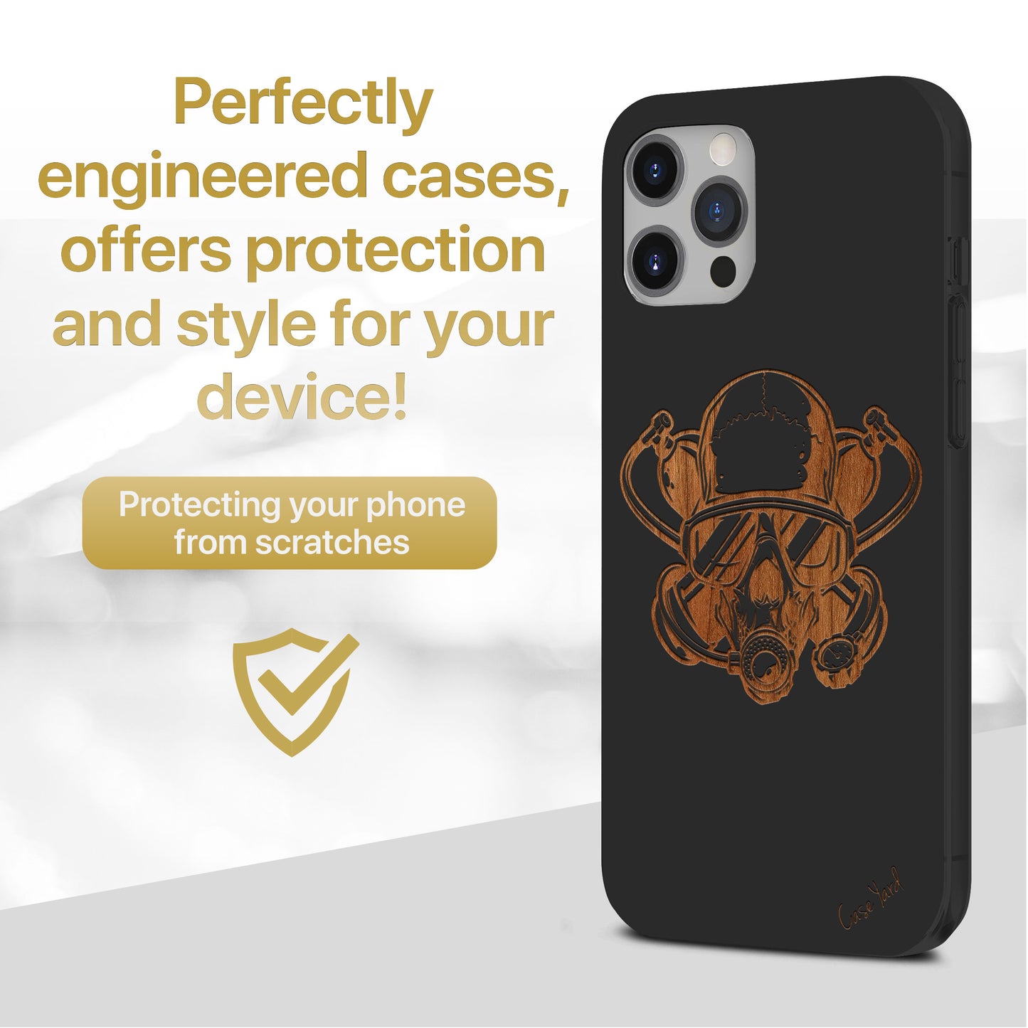 Diver Skull Wooden Laser Engraved Phone Case