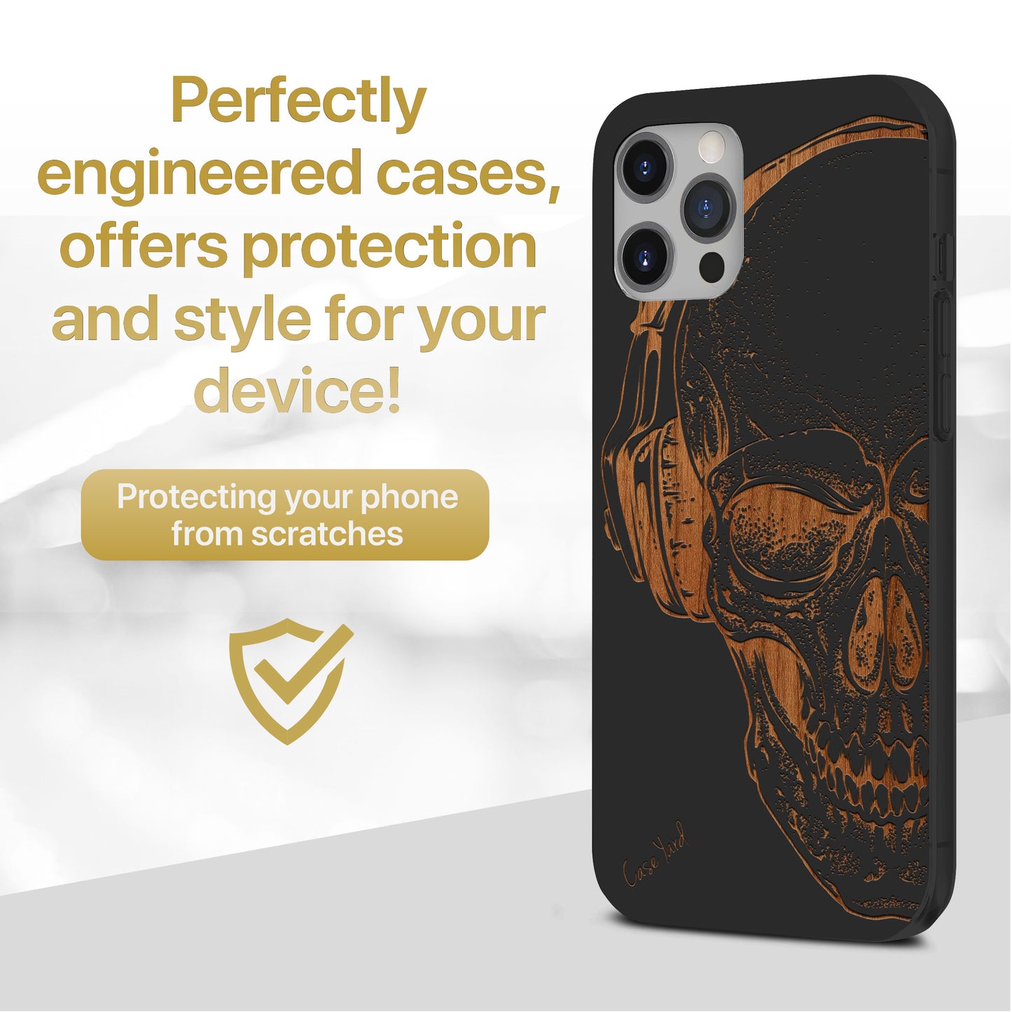 Headphone Skull Wood Wooden Laser Engraved Phone Case