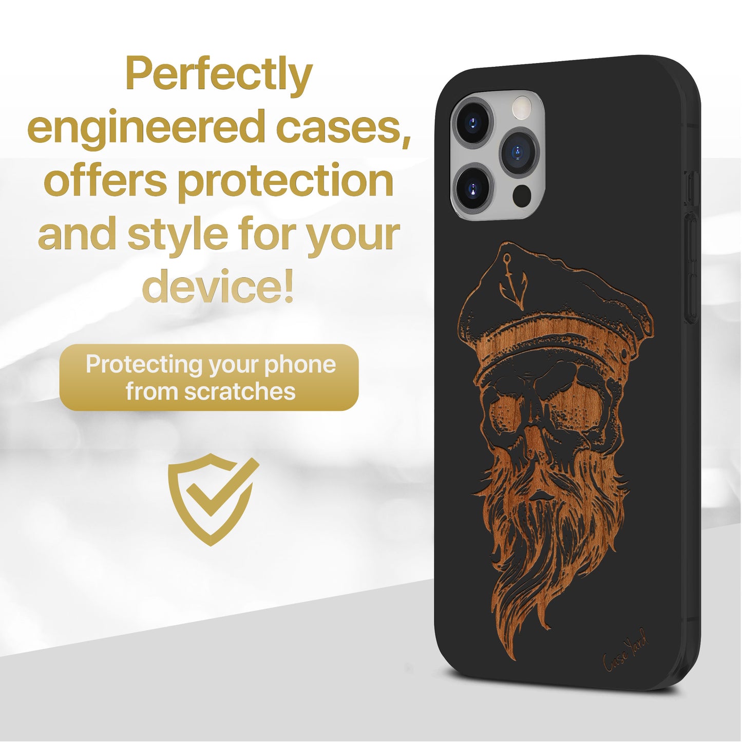 Wooden Cell Phone Case Cover, Laser Engraved case for iPhone & Samsung phone Sailor Skull Design