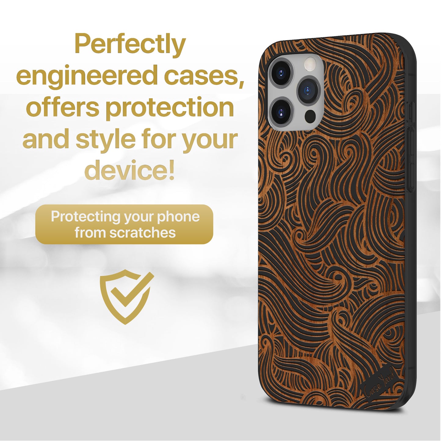 Wave Pattern Wooden Laser Engraved Phone Case for iPhone