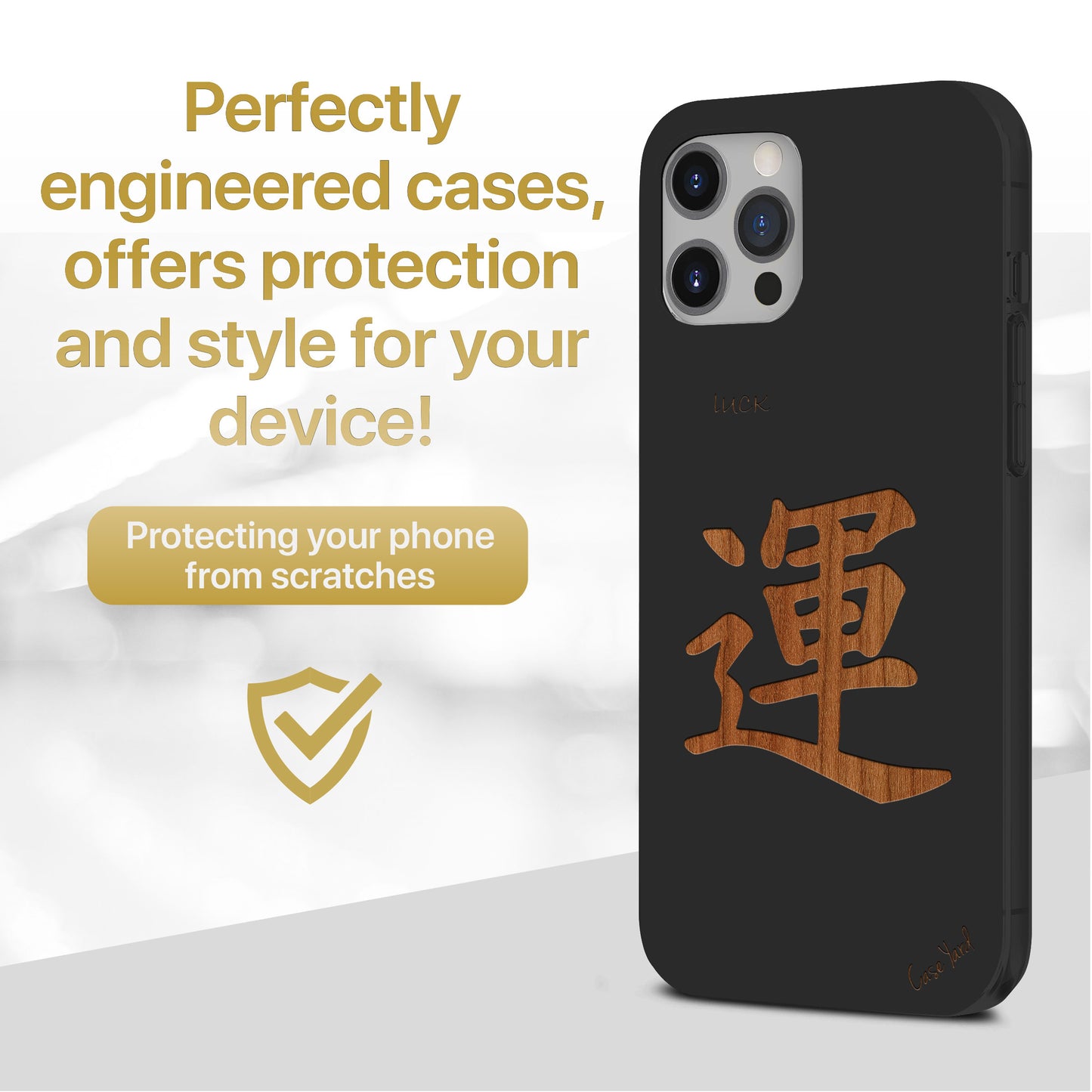 Wooden Cell Phone Case Cover, Laser Engraved case for iPhone & Samsung phone Japanese Luck Design