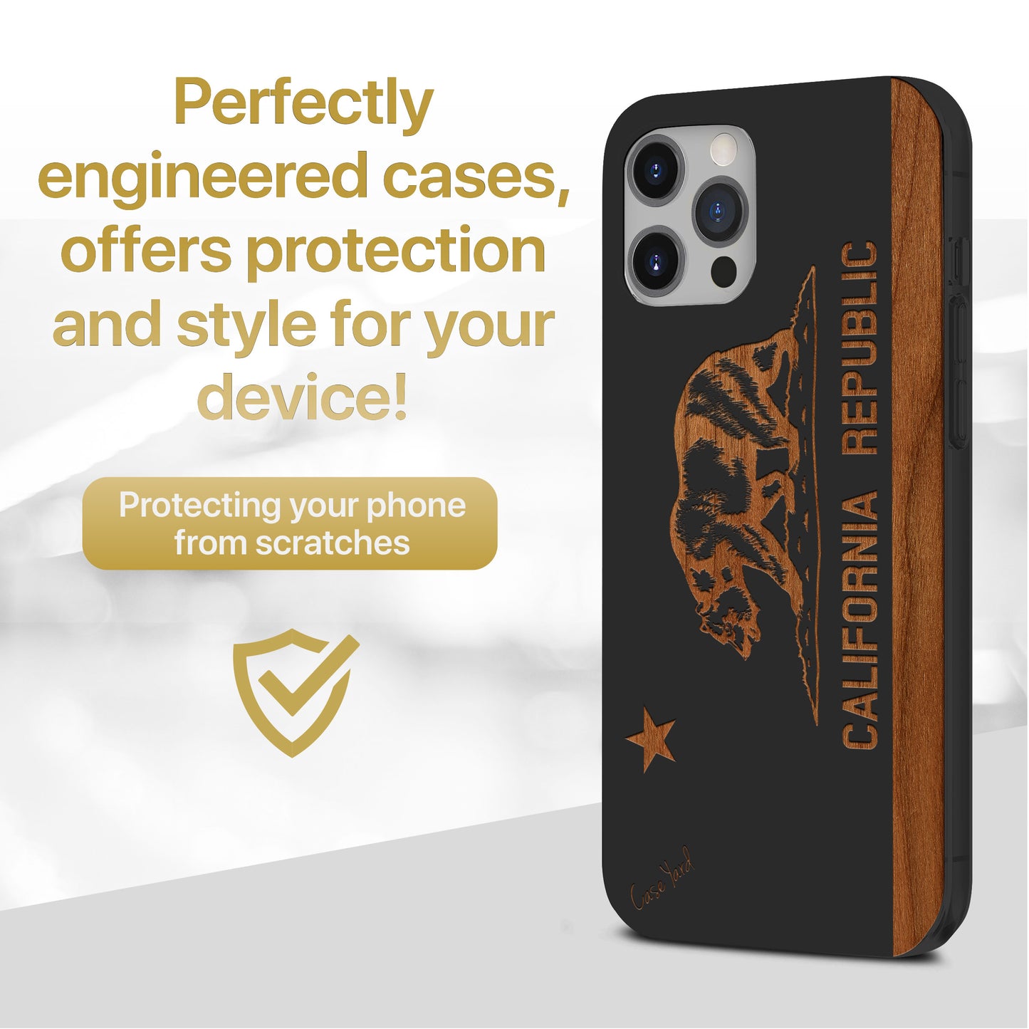 Wooden Cell Phone Case Cover, Laser Engraved case for iPhone & Samsung phone California Flag Design