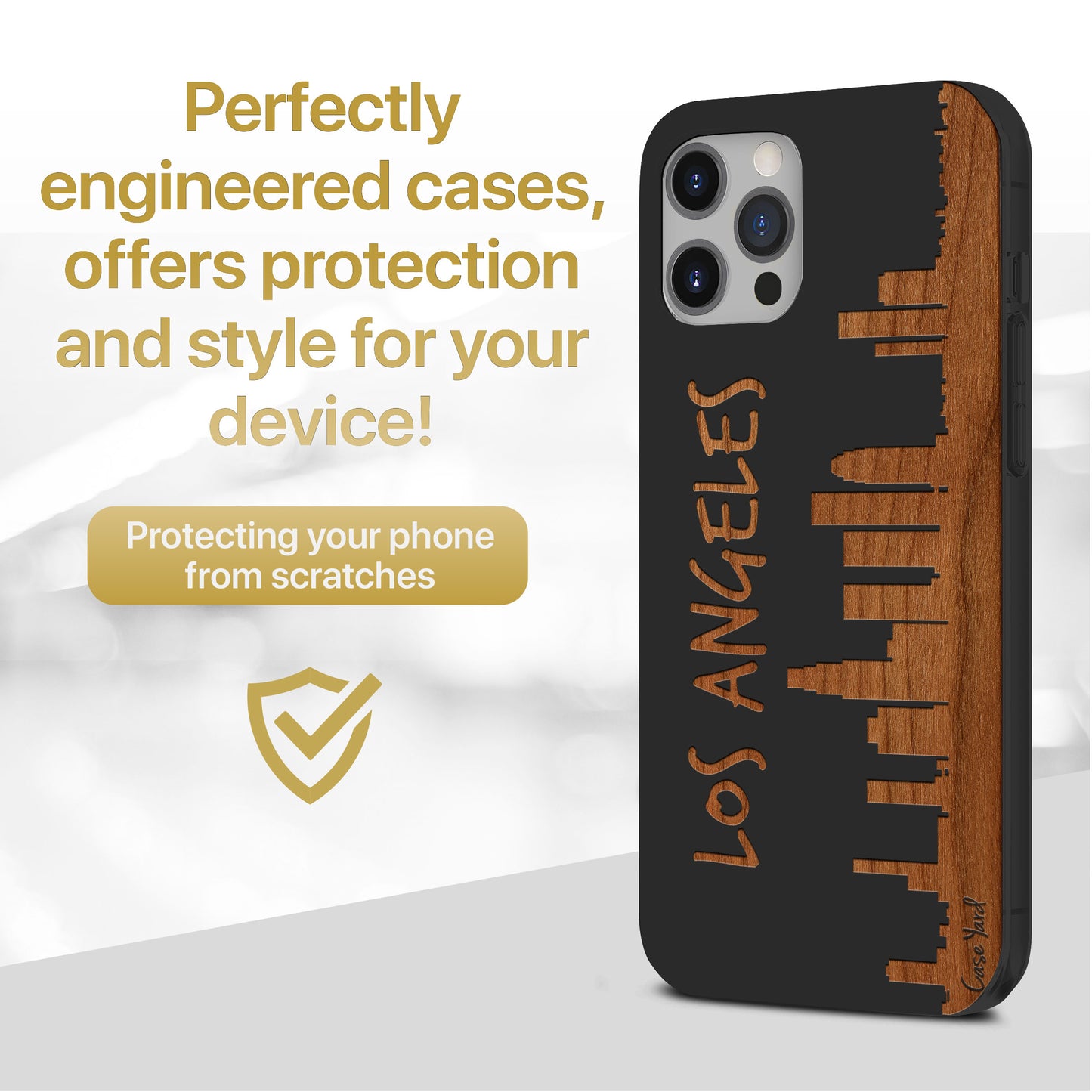 Wooden Cell Phone Case Cover, Laser Engraved case for iPhone & Samsung phone Skyline LA Design