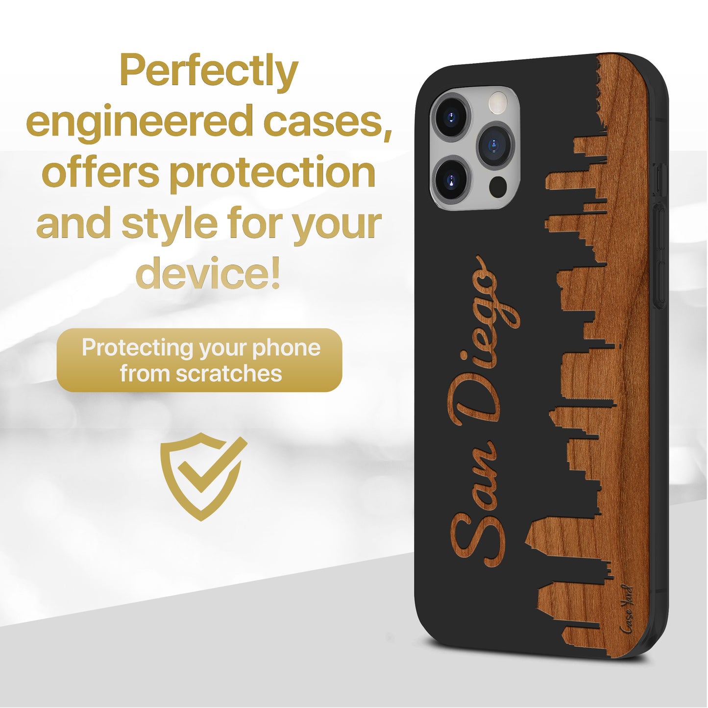Wooden Cell Phone Case Cover, Laser Engraved case for iPhone & Samsung phone San Diego Skyline Design